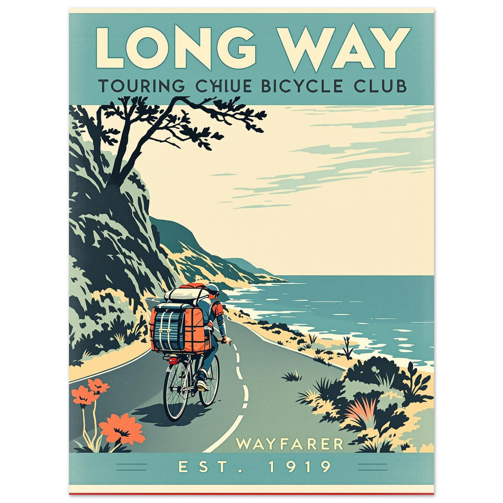 Long Way Vintage Travel Poster Art Print — detail view | Wild Thread Co