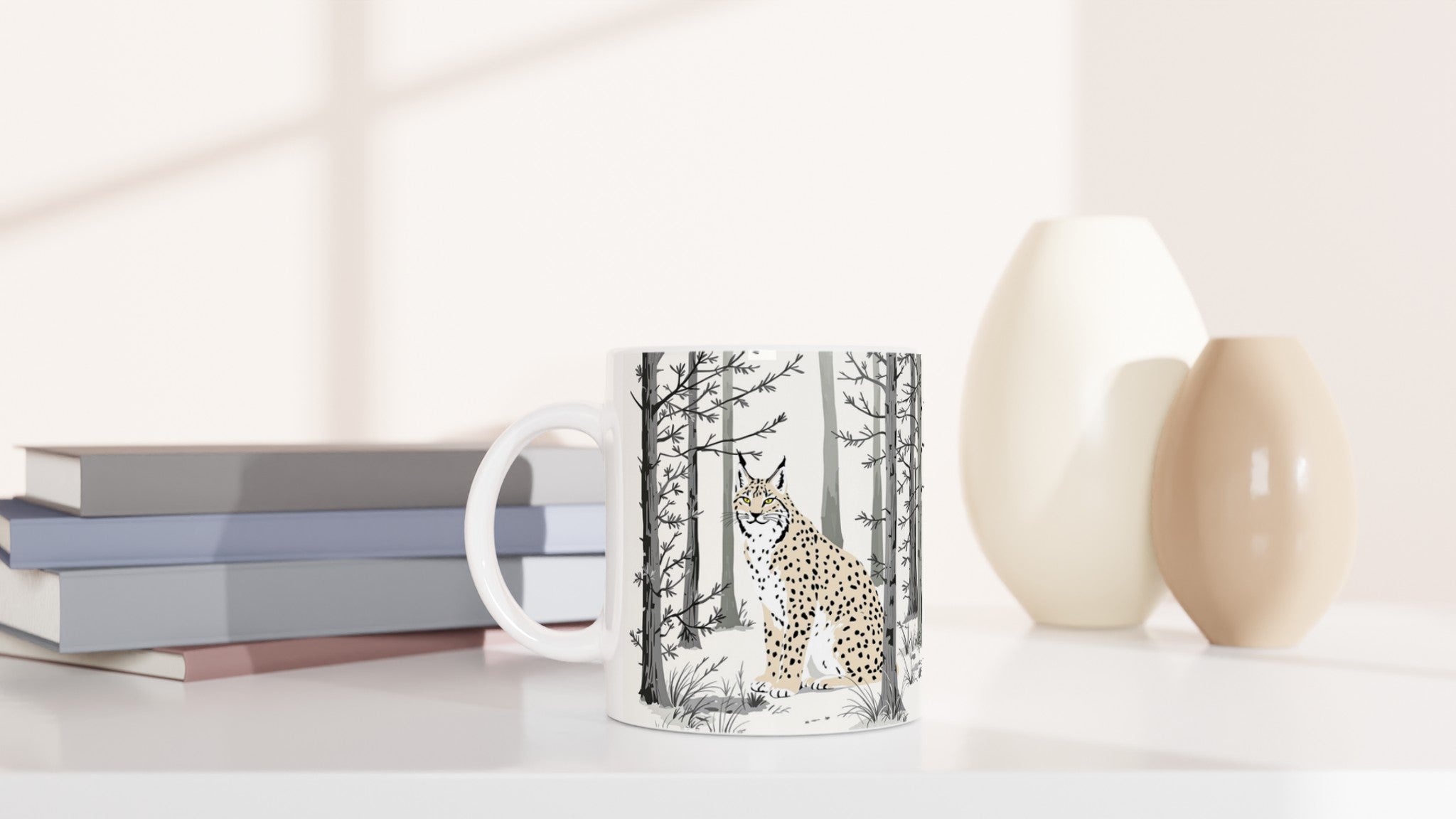 Lynx Scottish Pine Forest Ghost Mug — detail view | Wild Thread Co