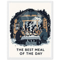 Mountain Hut Supper Fellowship Climbers Framed Art Print — detail view | Wild Thread Co
