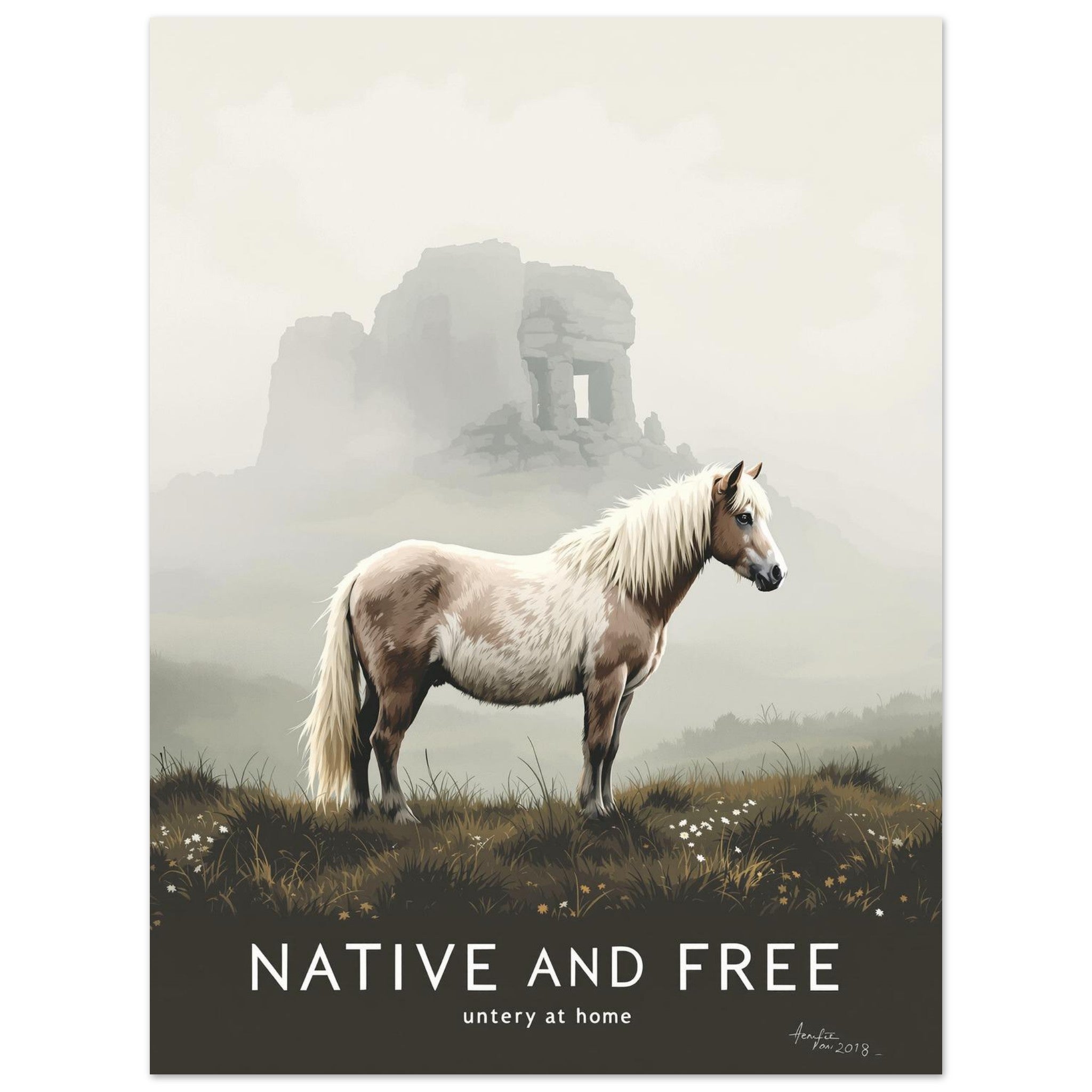 Dartmoor Pony Mist A1 Art Print Art Print — detail view | Wild Thread Co