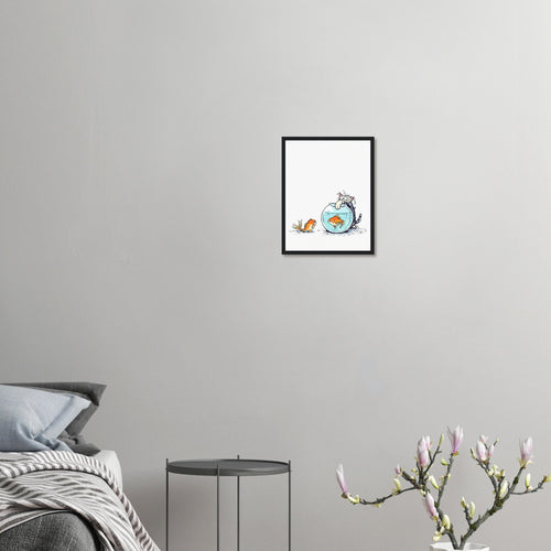 Cat And Fish Bowl Art Framed Print Wall Art Ready to Hang UK Framed Art Print — detail view | Wild Thread Co