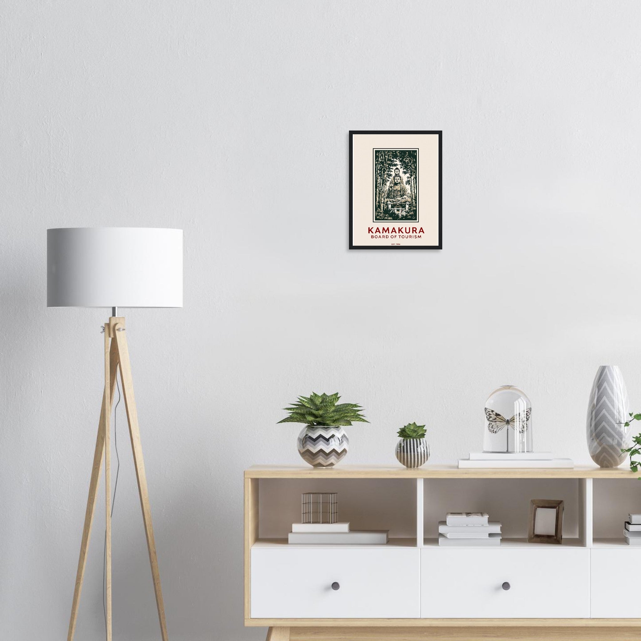 Kamakura Vintage Travel Poster Framed Art Print — detail view | Wild Thread Co