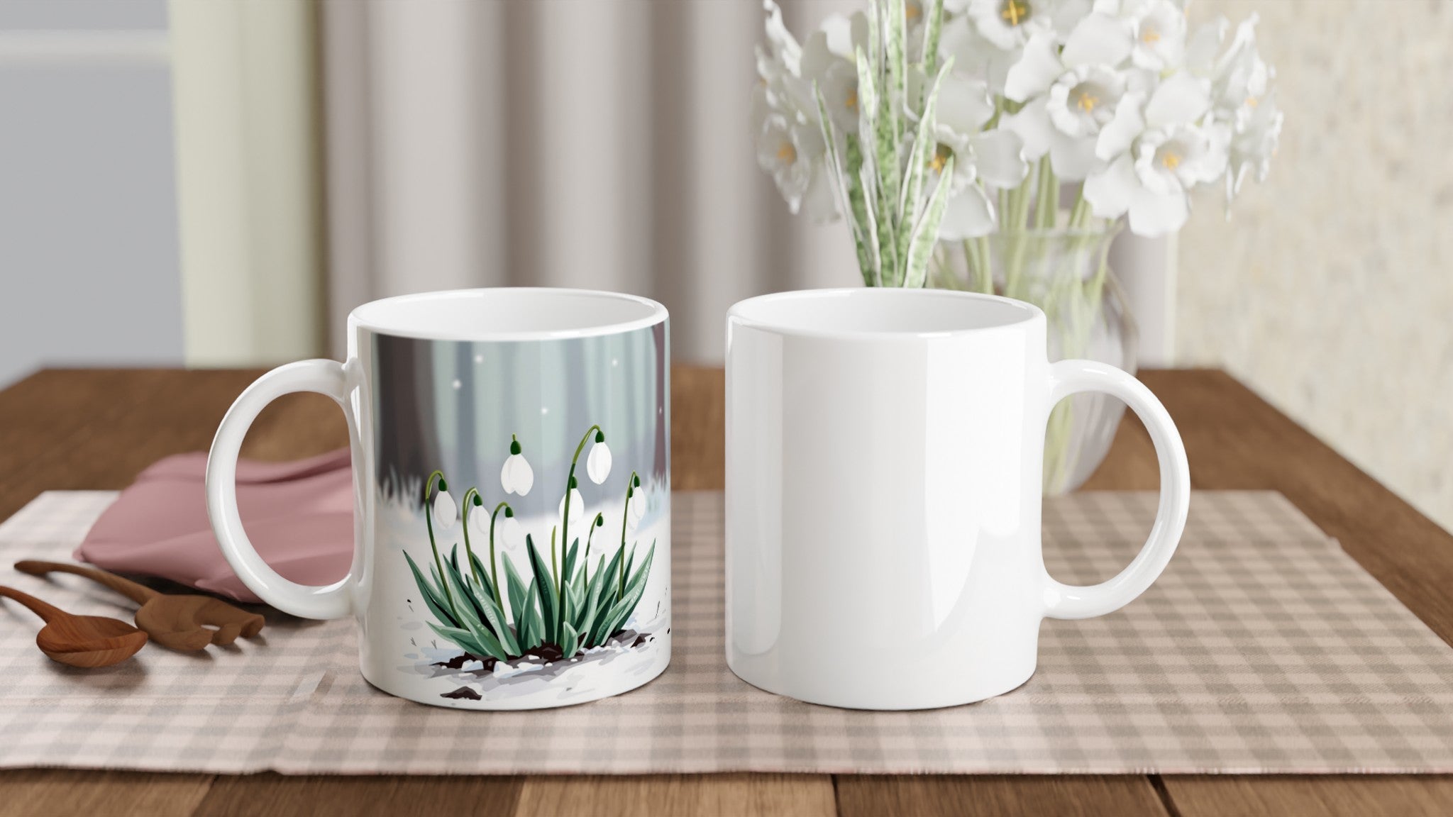 Snowdrop February First Flowers Mug — detail view | Wild Thread Co