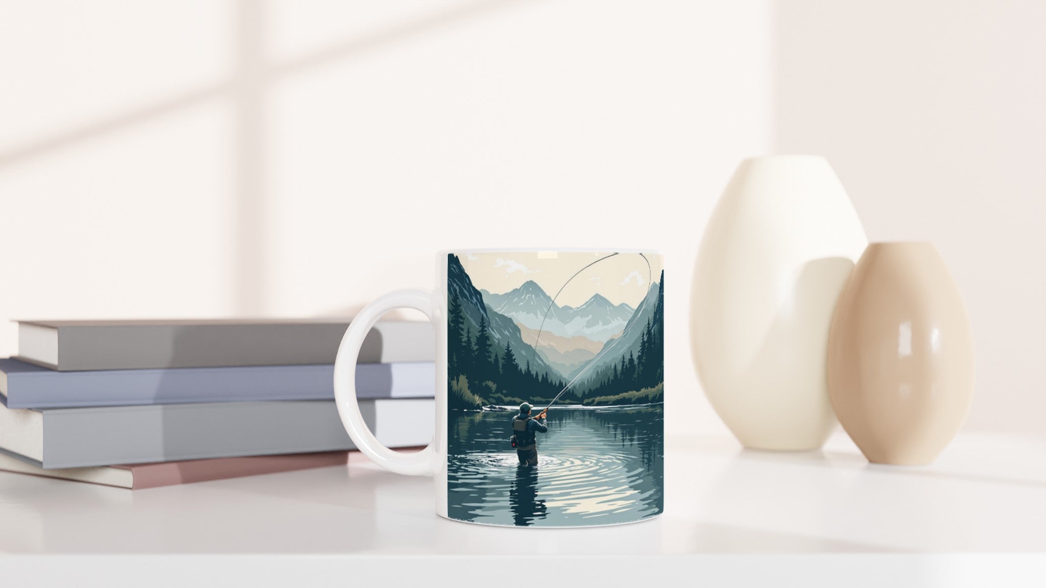Night Fishing Lantern River Patience Mug — detail view | Wild Thread Co