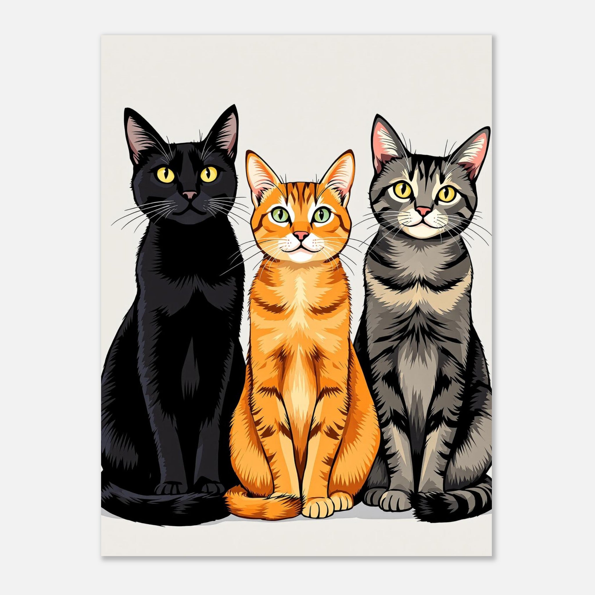 three cats in a row Art Print Art Print — detail view | Wild Thread Co