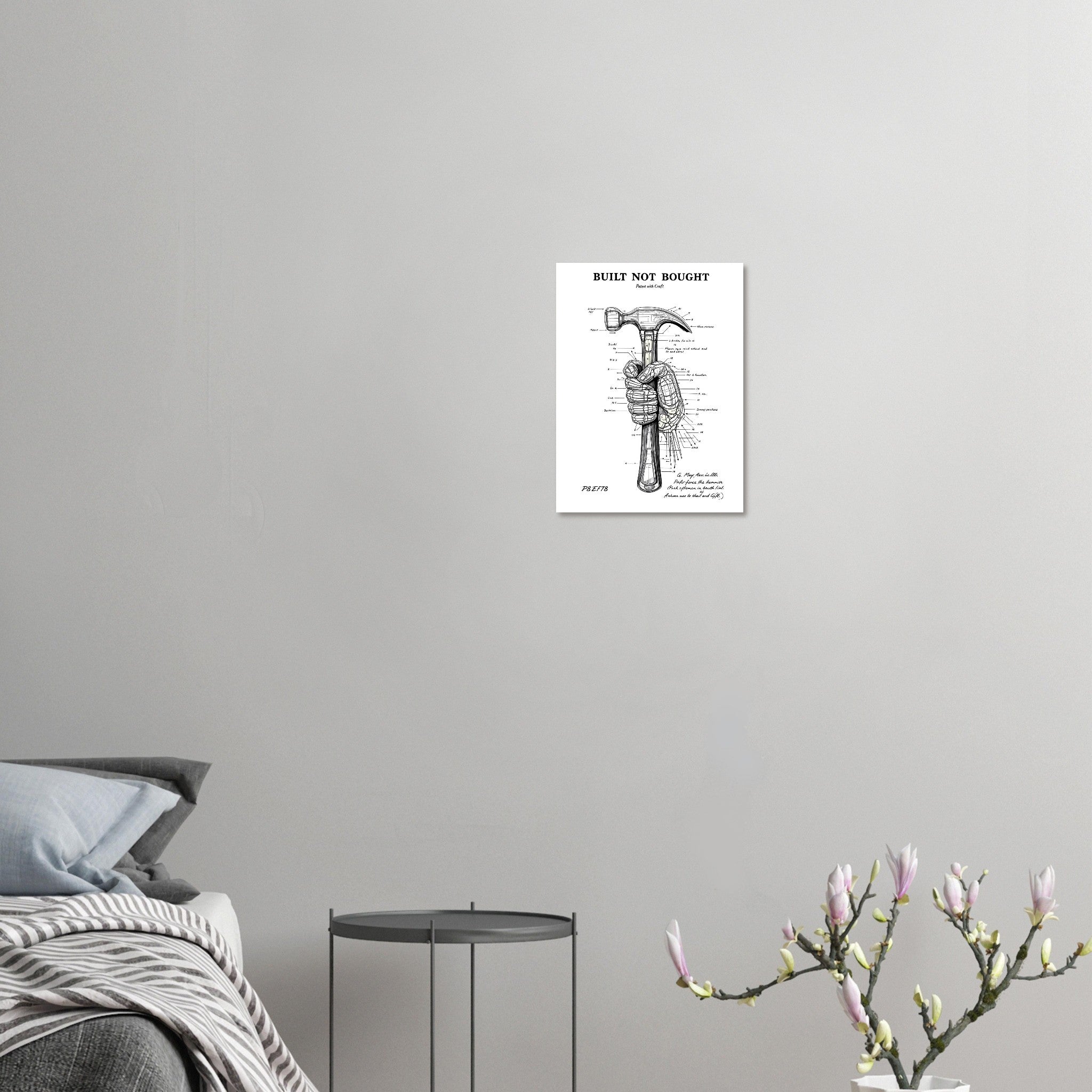 Built Not Bought Engineer Patent Hand Hammer Tradesman Gift Animal Lover Gift UK Art Print — detail view | Wild Thread Co