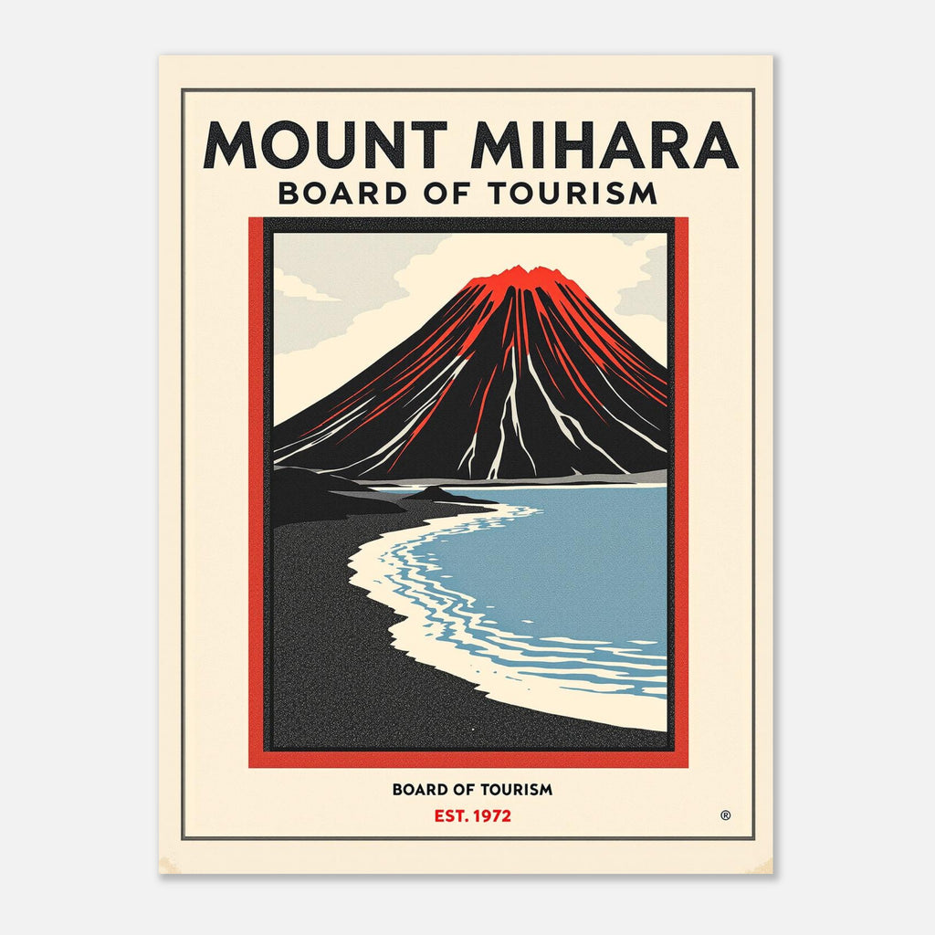 Mount Mihara Vintage Travel Poster Art Print — detail view | Wild Thread Co