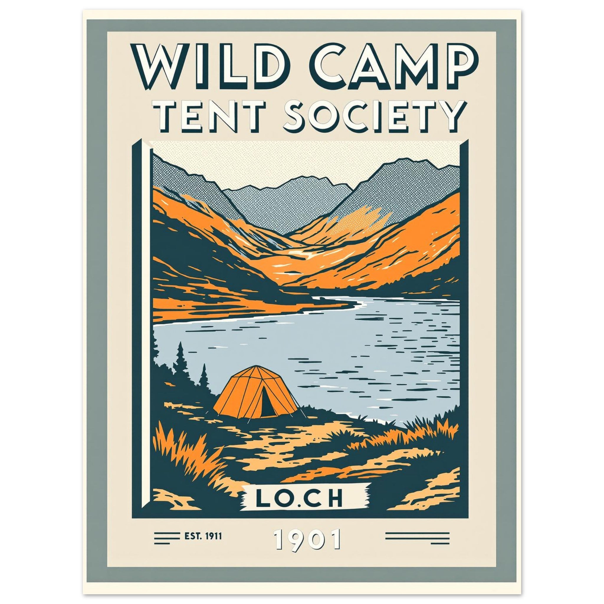 Wild Camp Vintage Travel Poster Art Print — detail view | Wild Thread Co