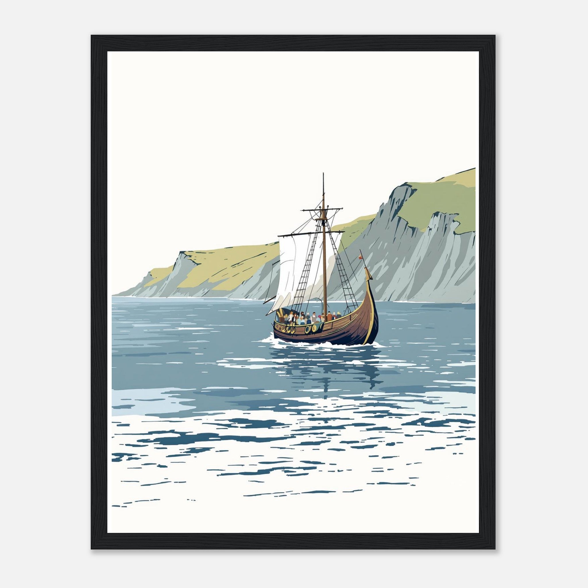 Viking Longship Approaching Britain Framed Art Print — detail view | Wild Thread Co