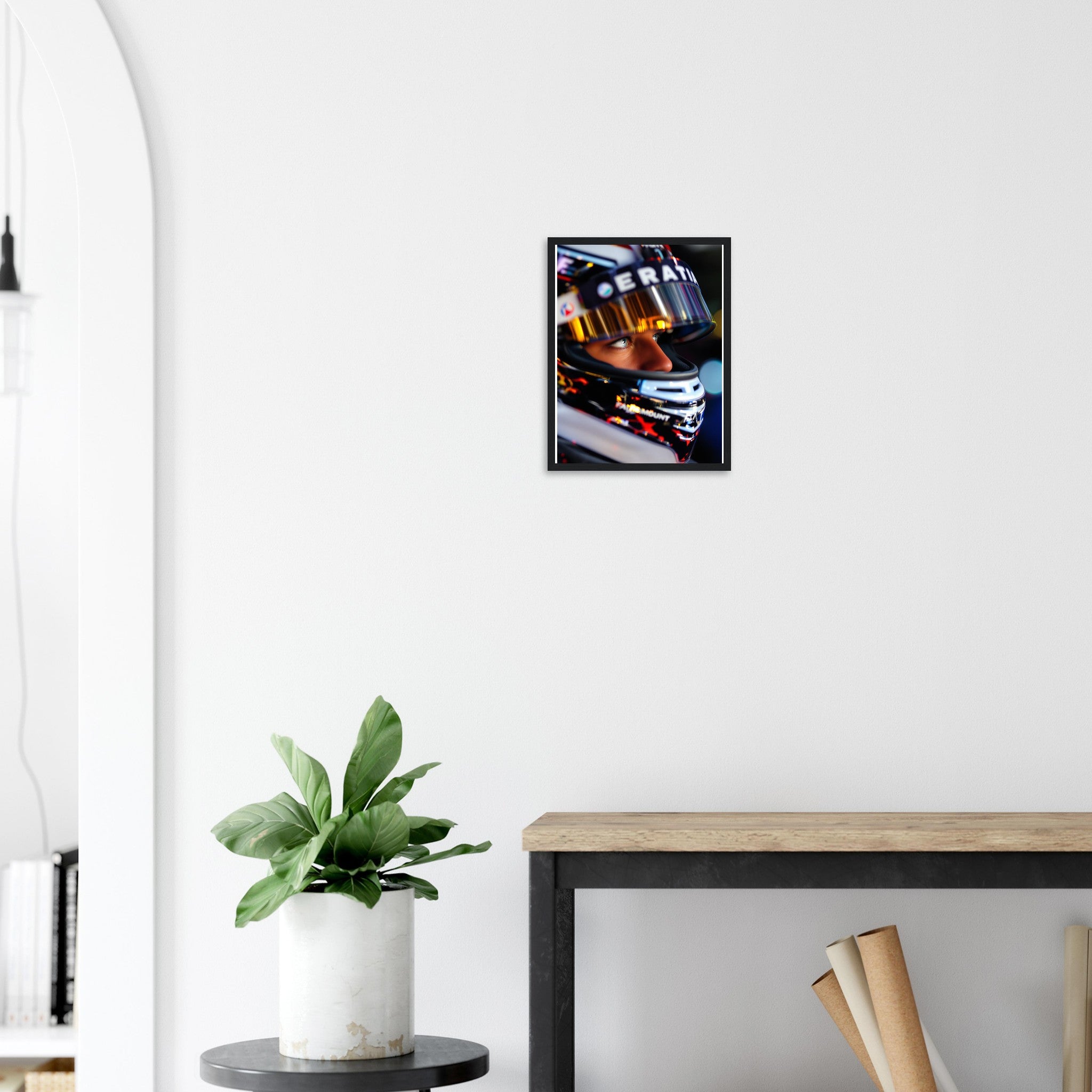 Race Helmet Reflections Framed Art Print — detail view | Wild Thread Co