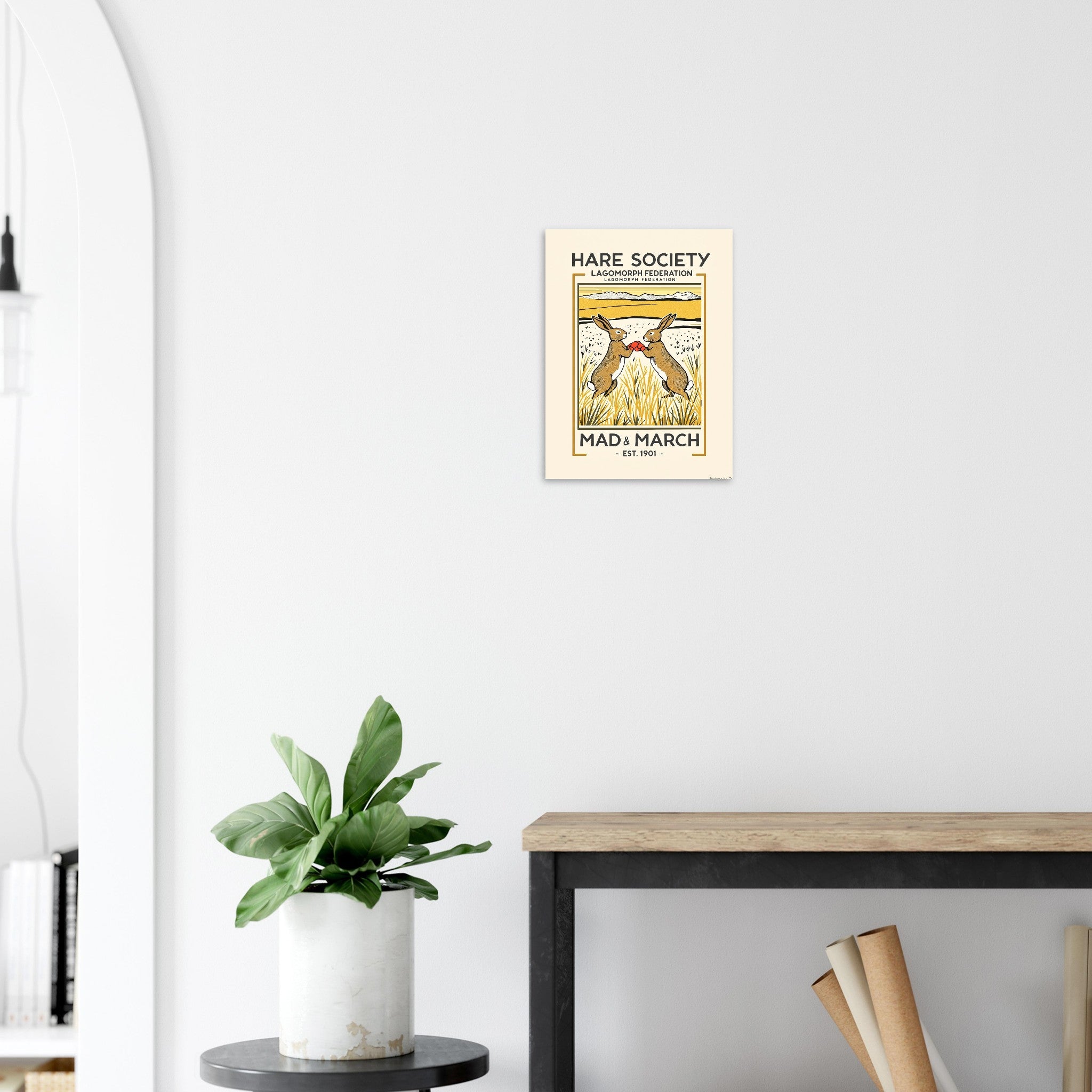 Hare Society Vintage Travel Poster Art Print — detail view | Wild Thread Co