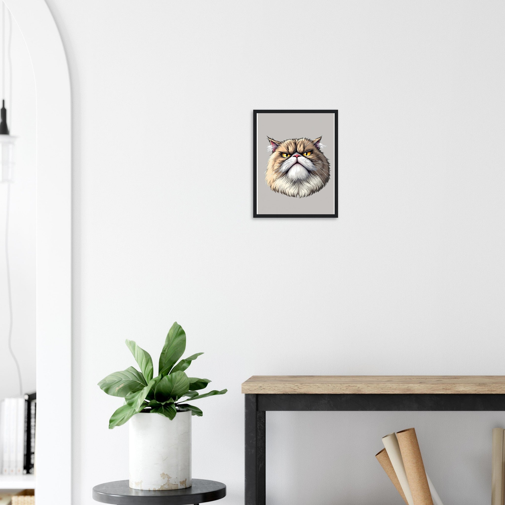Grumpy Cat Face Art Framed Print Wall Art Ready to Hang UK Framed Art Print — detail view | Wild Thread Co