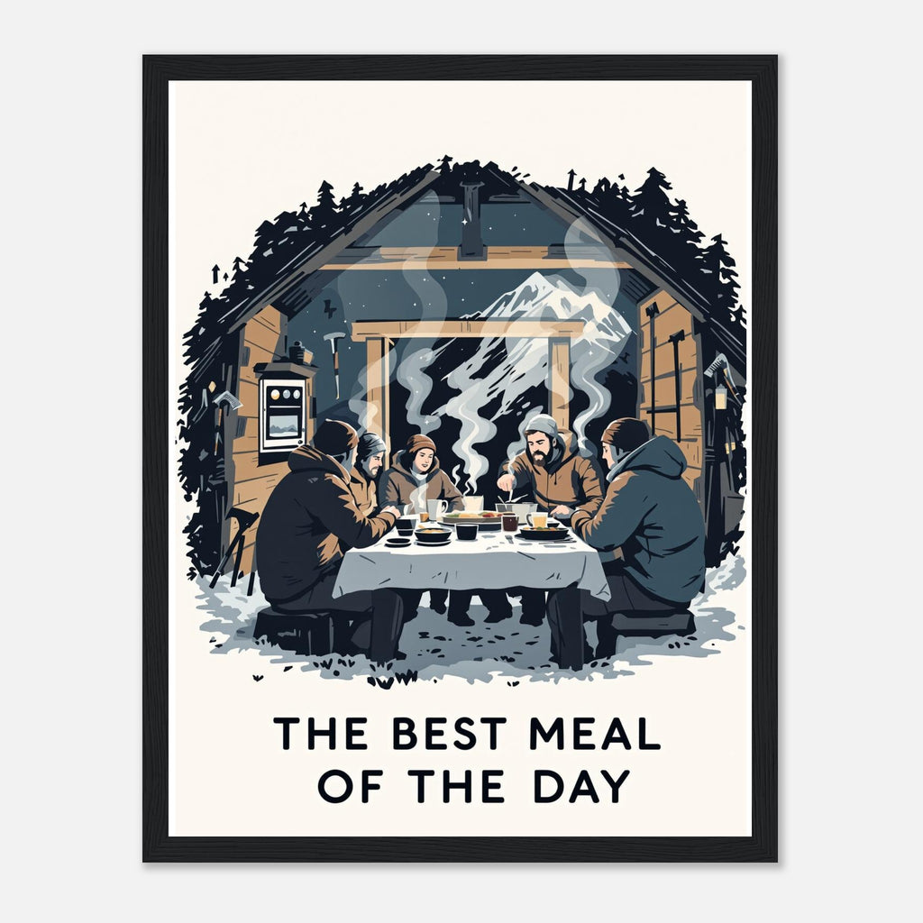 Mountain Hut Supper Fellowship Climbers Framed Art Print — detail view | Wild Thread Co