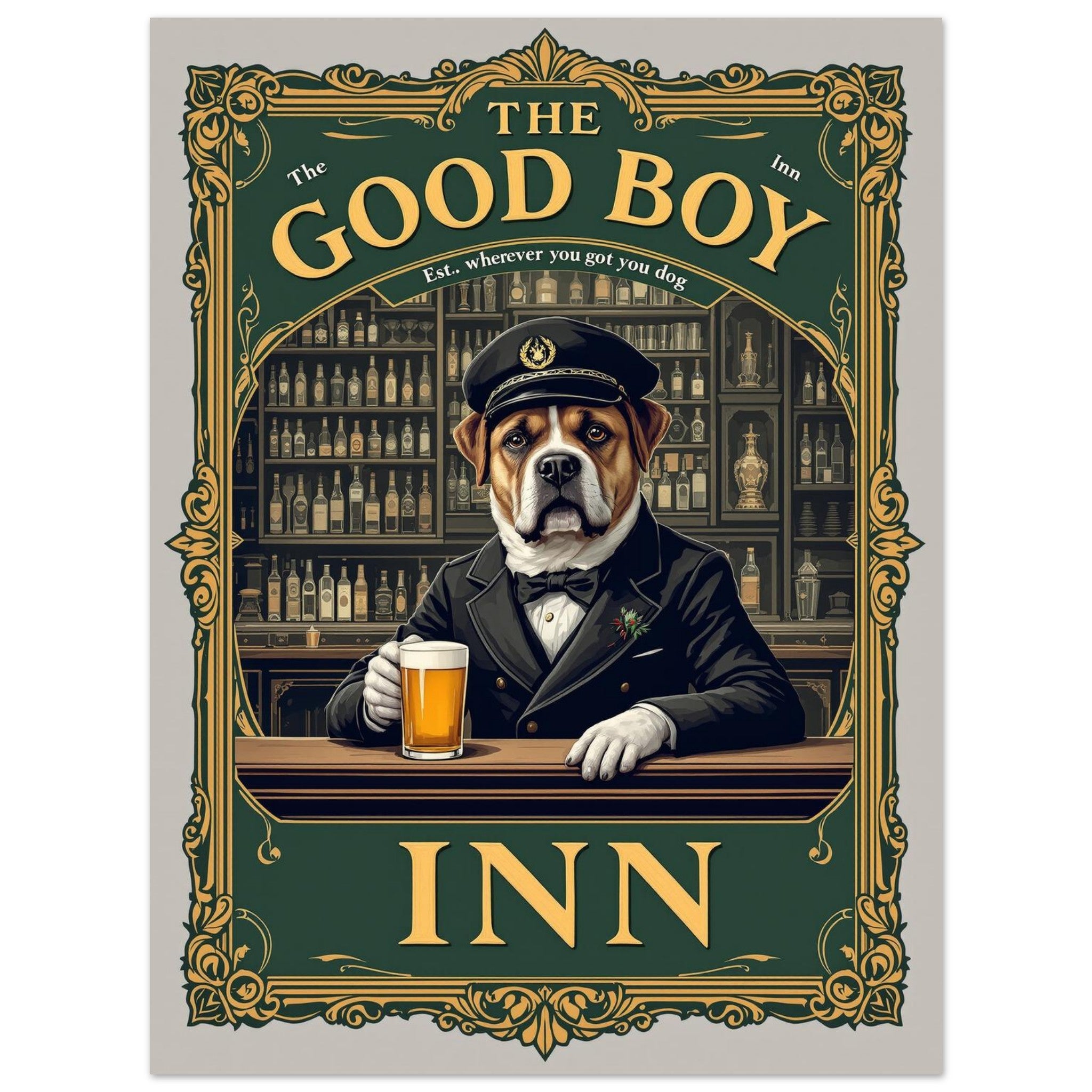 The Good Boy Inn Pub Sign Dog Dad Gift A1 UK Art Print Art Print — detail view | Wild Thread Co