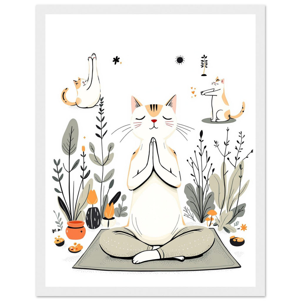 Cat Yoga Poses Art Framed Print Wall Art Ready to Hang UK Framed Art Print — detail view | Wild Thread Co