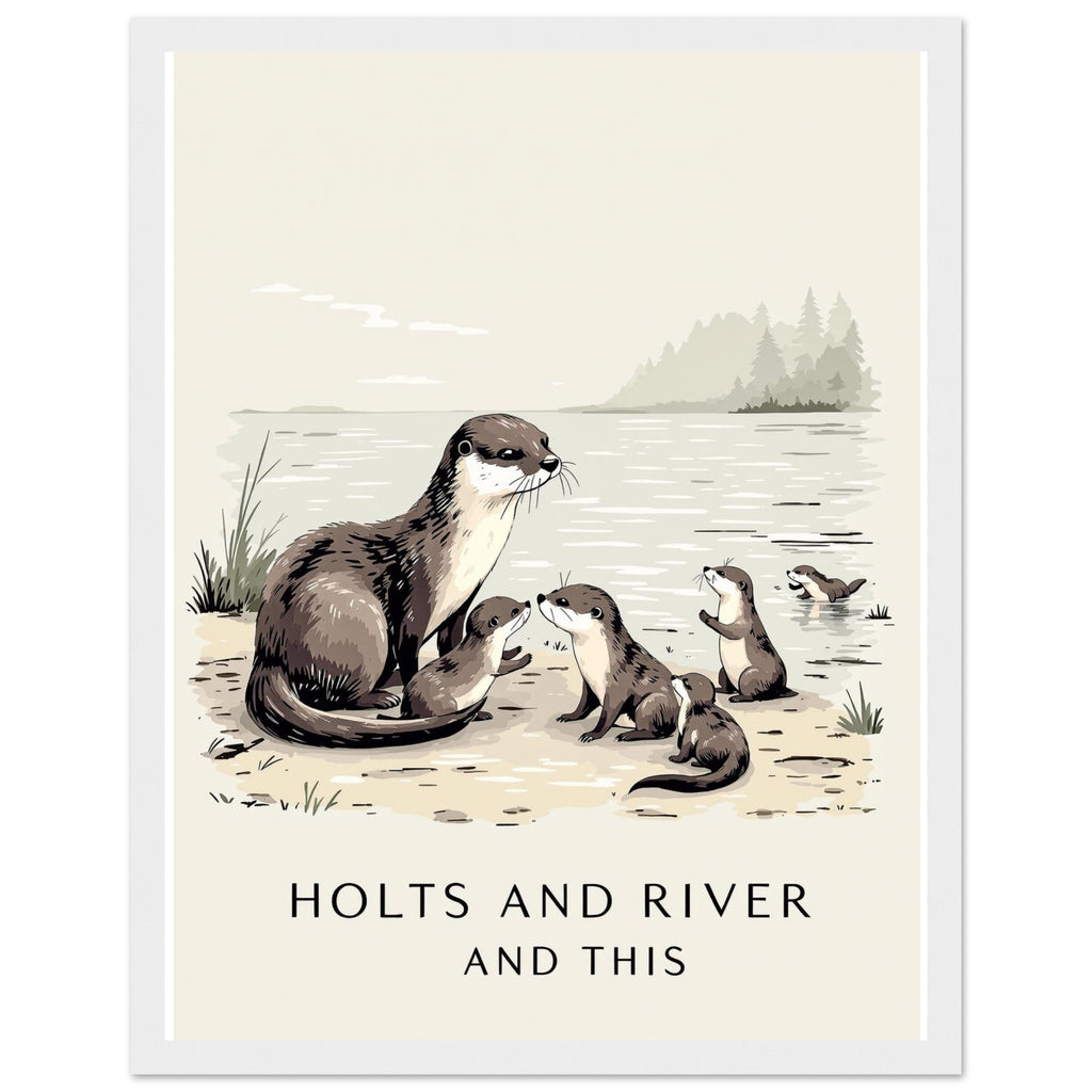 Otter Family Riverbank Pups Framed Art Print — detail view | Wild Thread Co