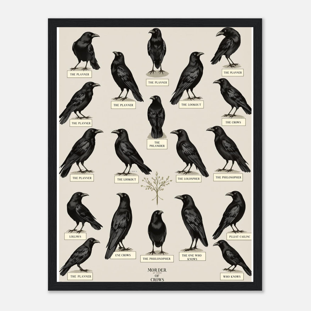 Murder Of Crows Natural History Plate Framed Print Wall Art Ready to Hang UK Framed Art Print — detail view | Wild Thread Co
