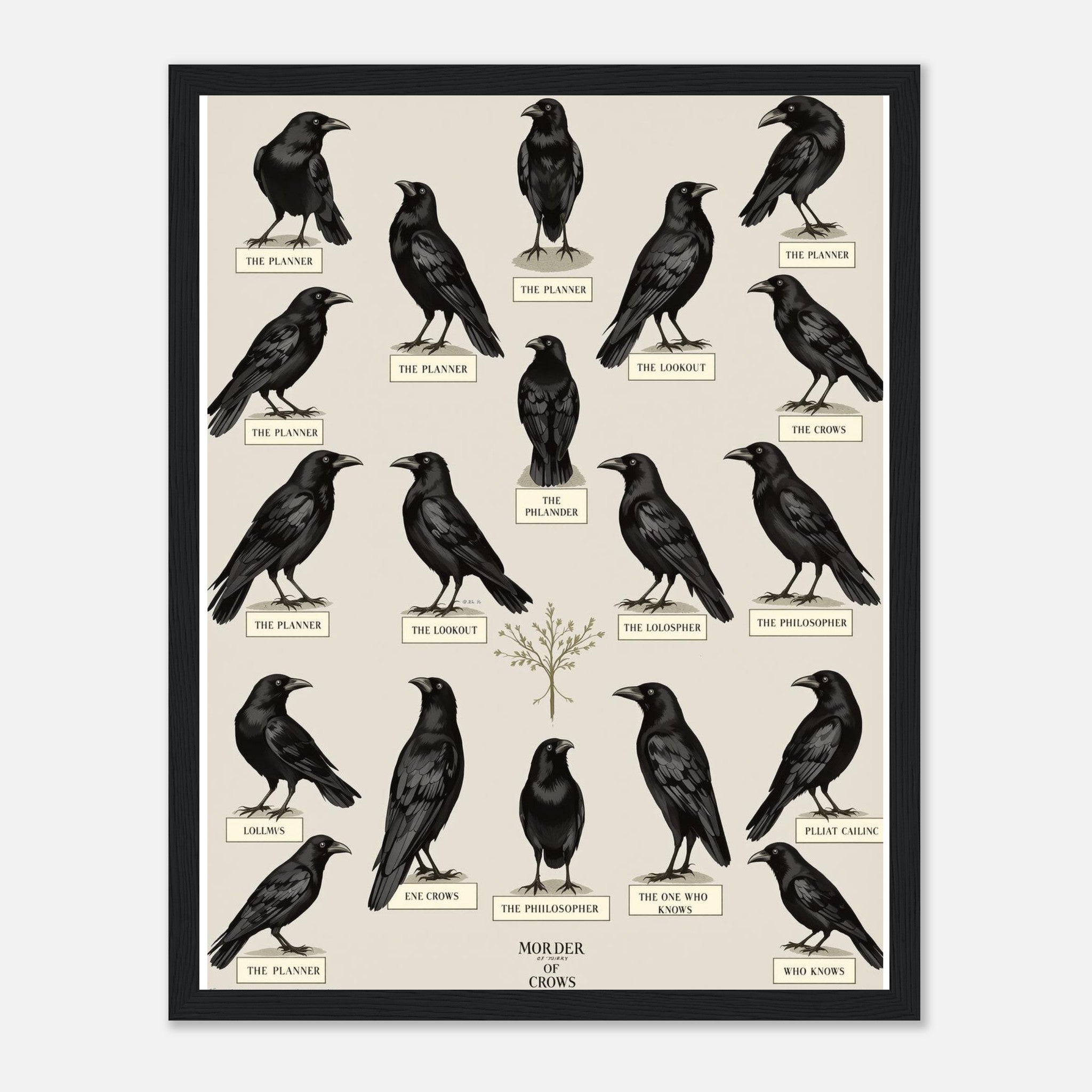 Murder Of Crows Natural History Plate Framed Print Wall Art Ready to Hang UK Framed Art Print — detail view | Wild Thread Co
