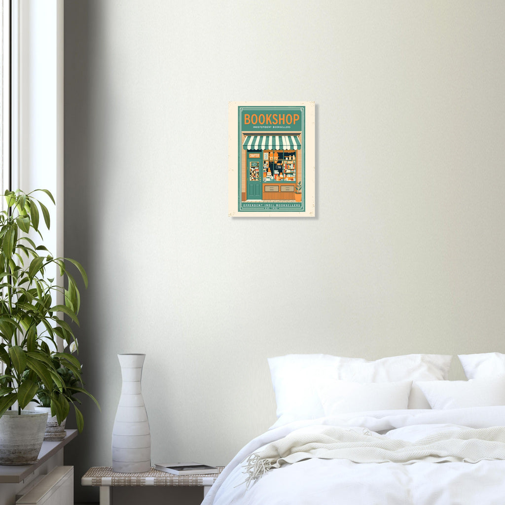 Bookshop Vintage Travel Poster Art Print — detail view | Wild Thread Co