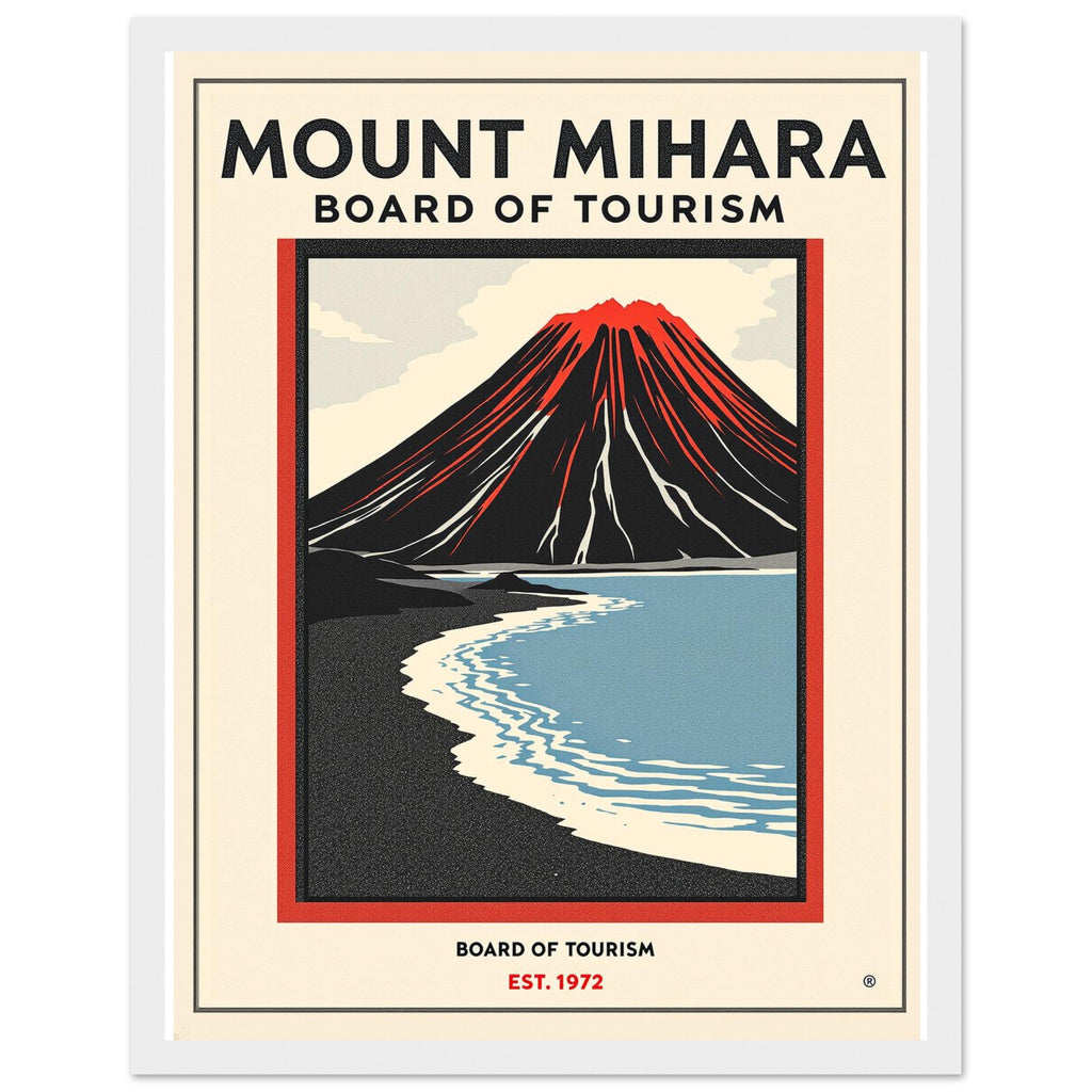 Mount Mihara Vintage Travel Poster Framed Art Print — detail view | Wild Thread Co