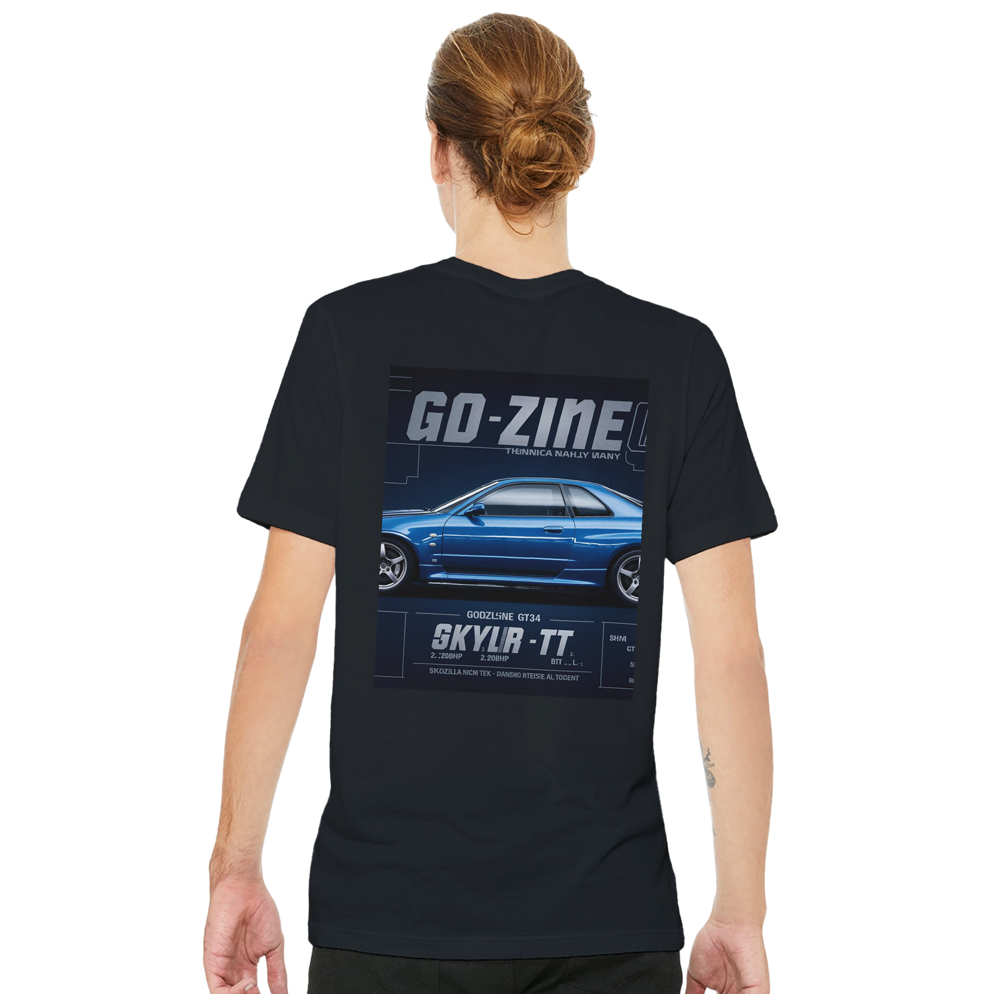Nissan Skyline R34 Gtr Blueprint Blue T-Shirt — detail view | Wild Thread Co
