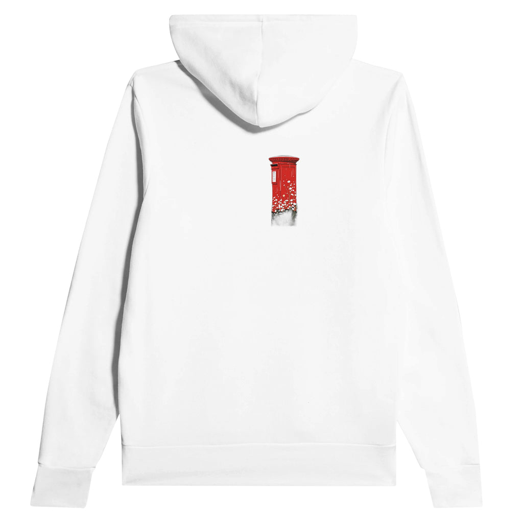 Red Postbox In The Rain Hoodie — detail view | Wild Thread Co