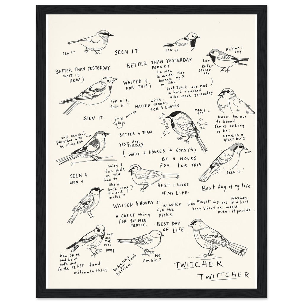 Gorpcore Birdwatching Obsession Framed Print Wall Art Ready to Hang Framed Art Print — detail view | Wild Thread Co