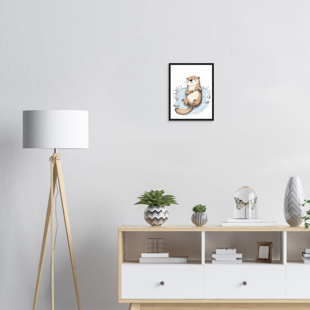 Otter Playing Framed Print Wall Art Ready to Hang UK Framed Art Print — detail view | Wild Thread Co