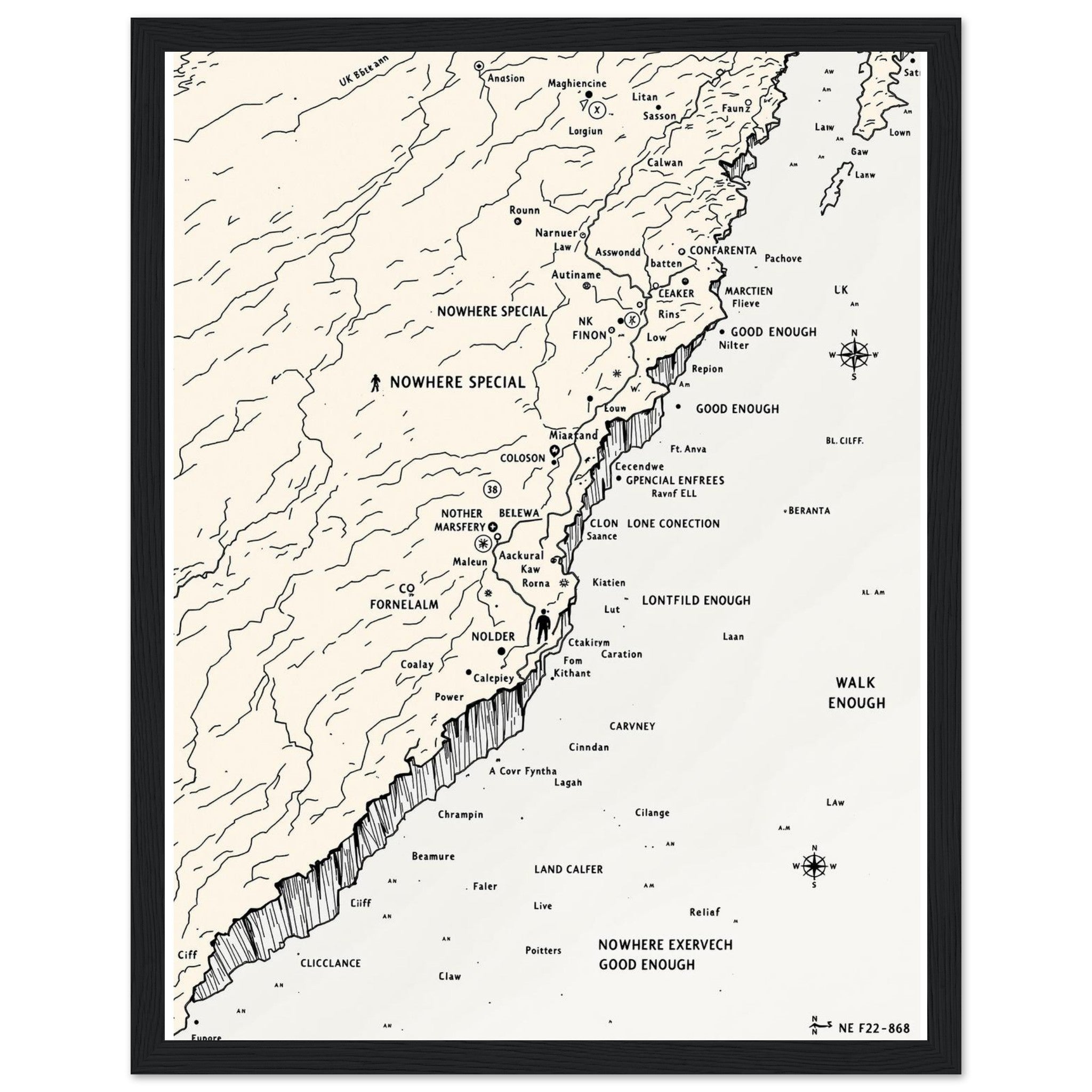 Gorpcore Coastal Walking Framed Print Wall Art Ready to Hang UK Framed Art Print — detail view | Wild Thread Co