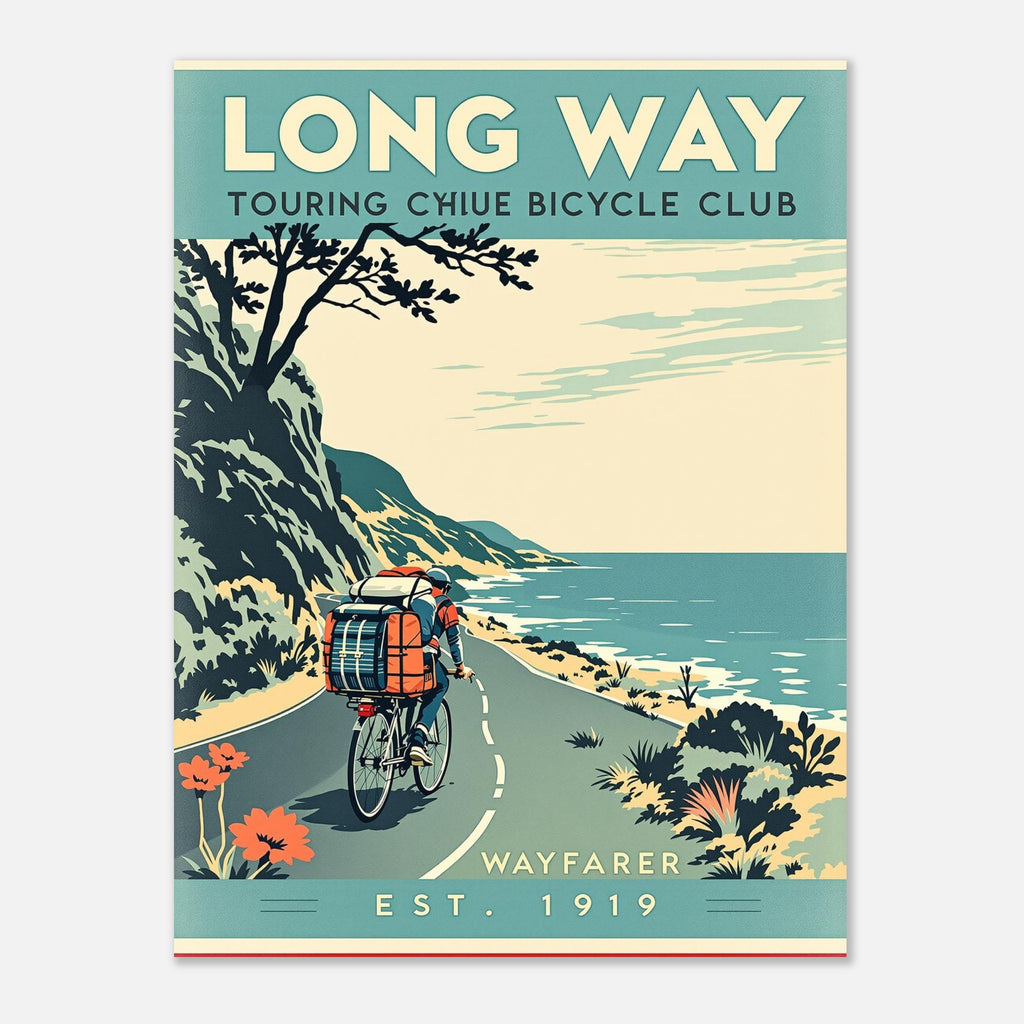 Long Way Vintage Travel Poster Art Print — detail view | Wild Thread Co