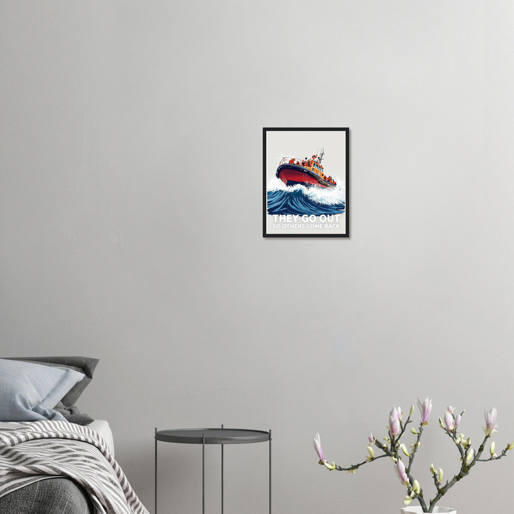Rnli Lifeboat Launching Heavy Seas Framed Art Print — detail view | Wild Thread Co