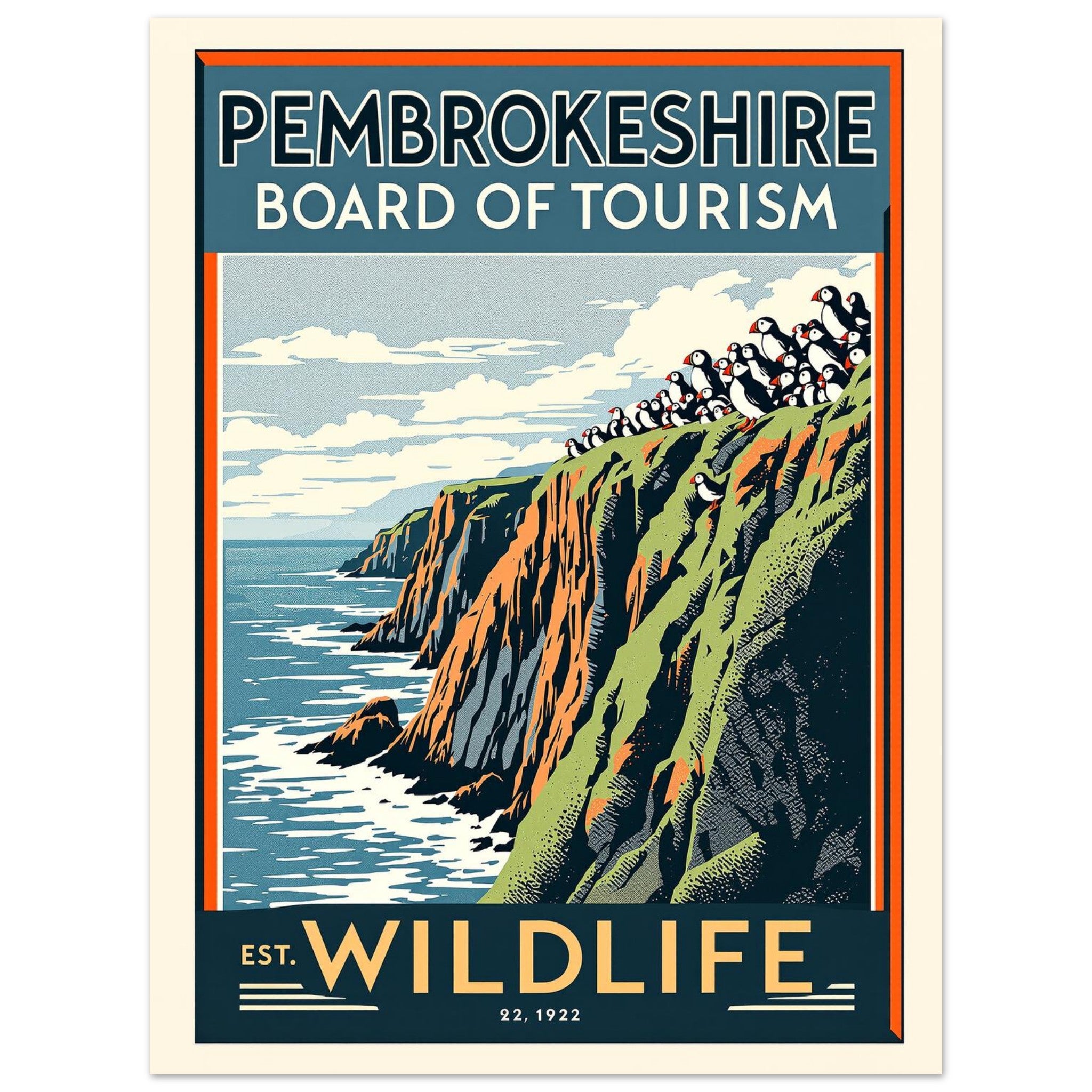 Pembrokeshire Vintage Travel Poster Art Print — detail view | Wild Thread Co