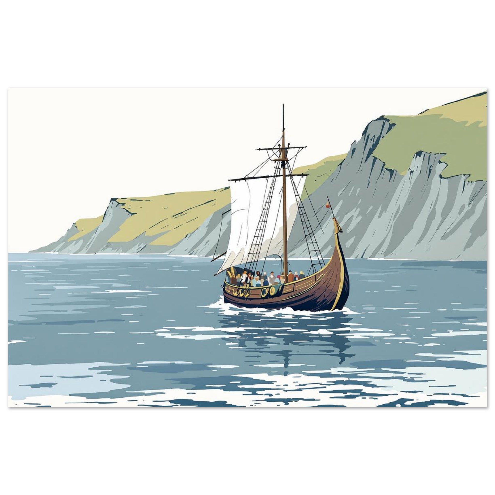 Viking Longship Approaching Britain — Print Material | Wild Thread Co UK