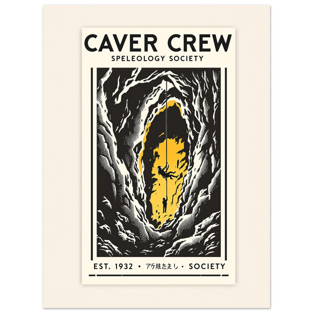 Caver Crew Vintage Travel Poster Art Print — detail view | Wild Thread Co
