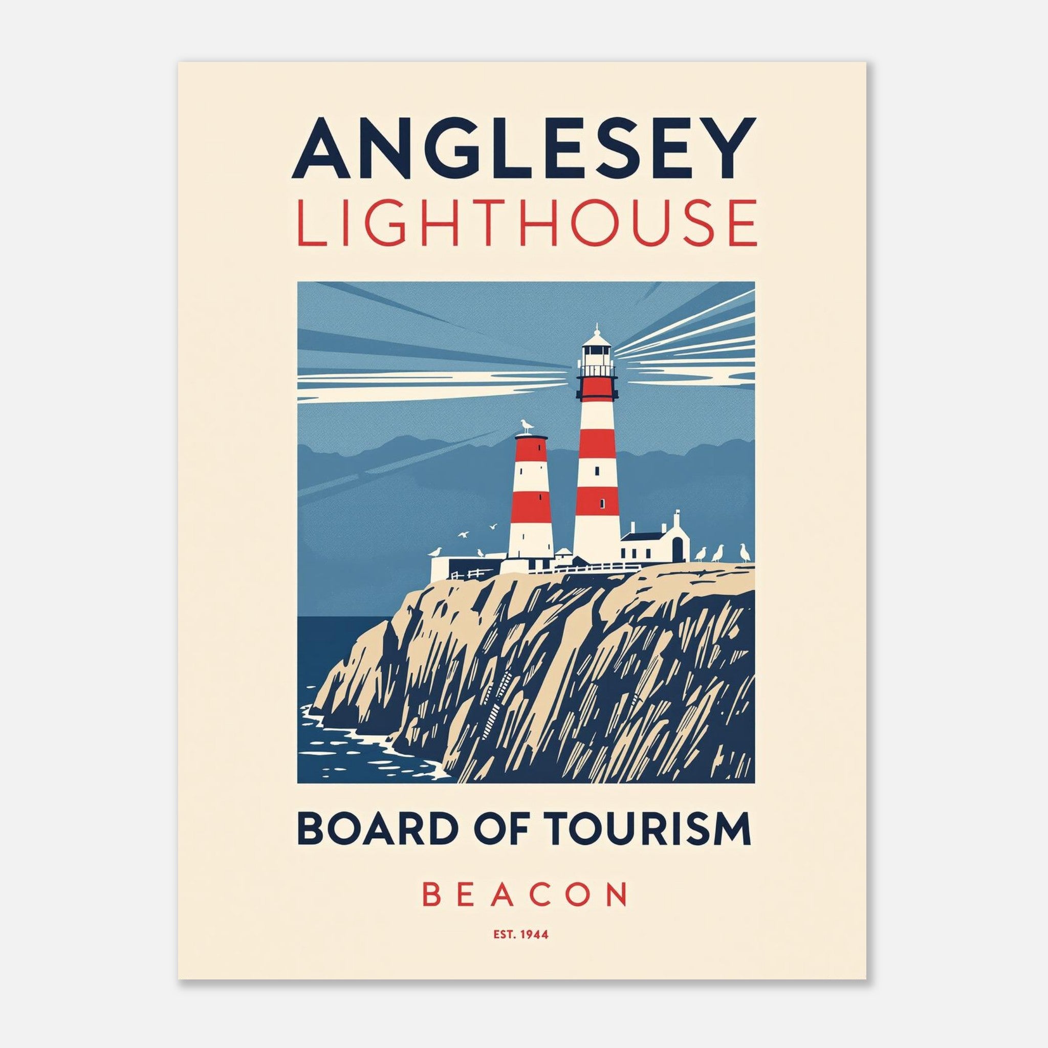 Anglesey Lighthouse Vintage Travel Poster — Art Print | Wild Thread Co