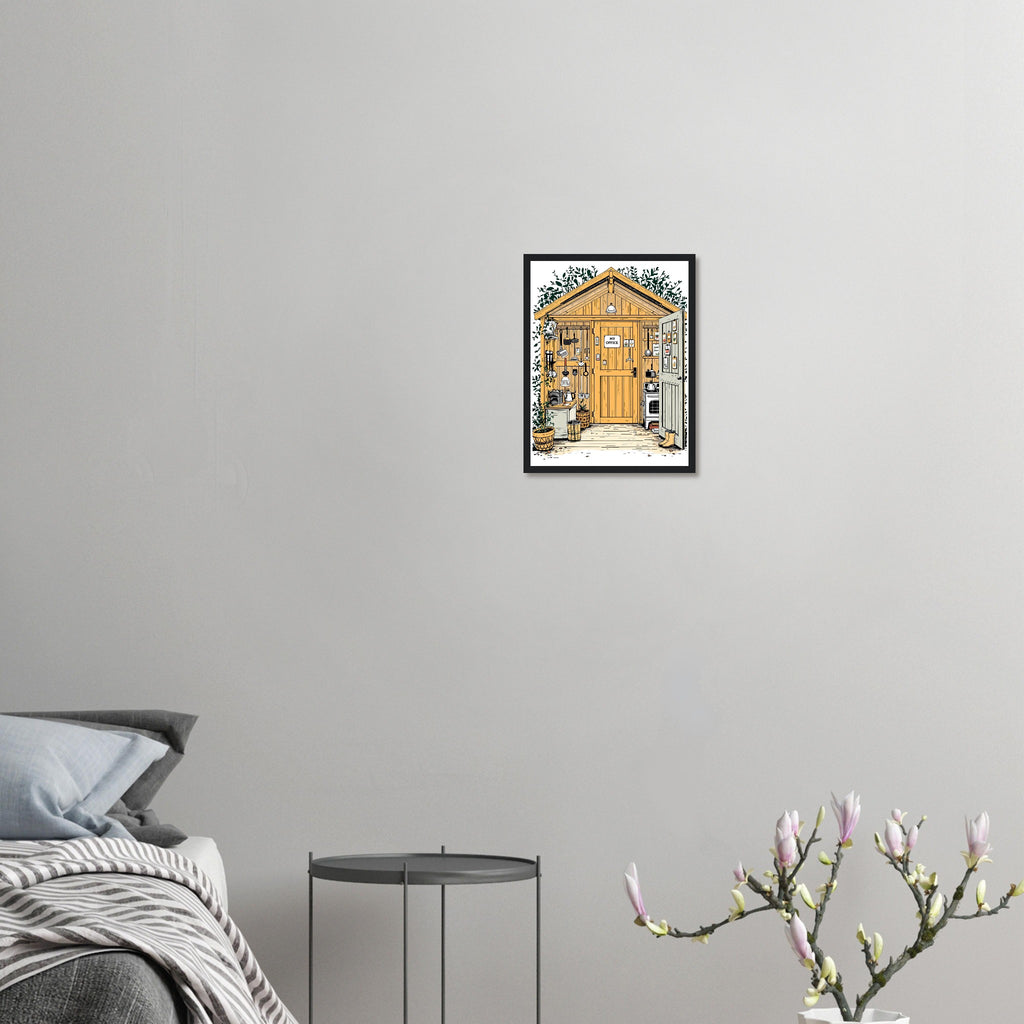 Allotment Shed Sanctuary Framed Art Print — detail view | Wild Thread Co