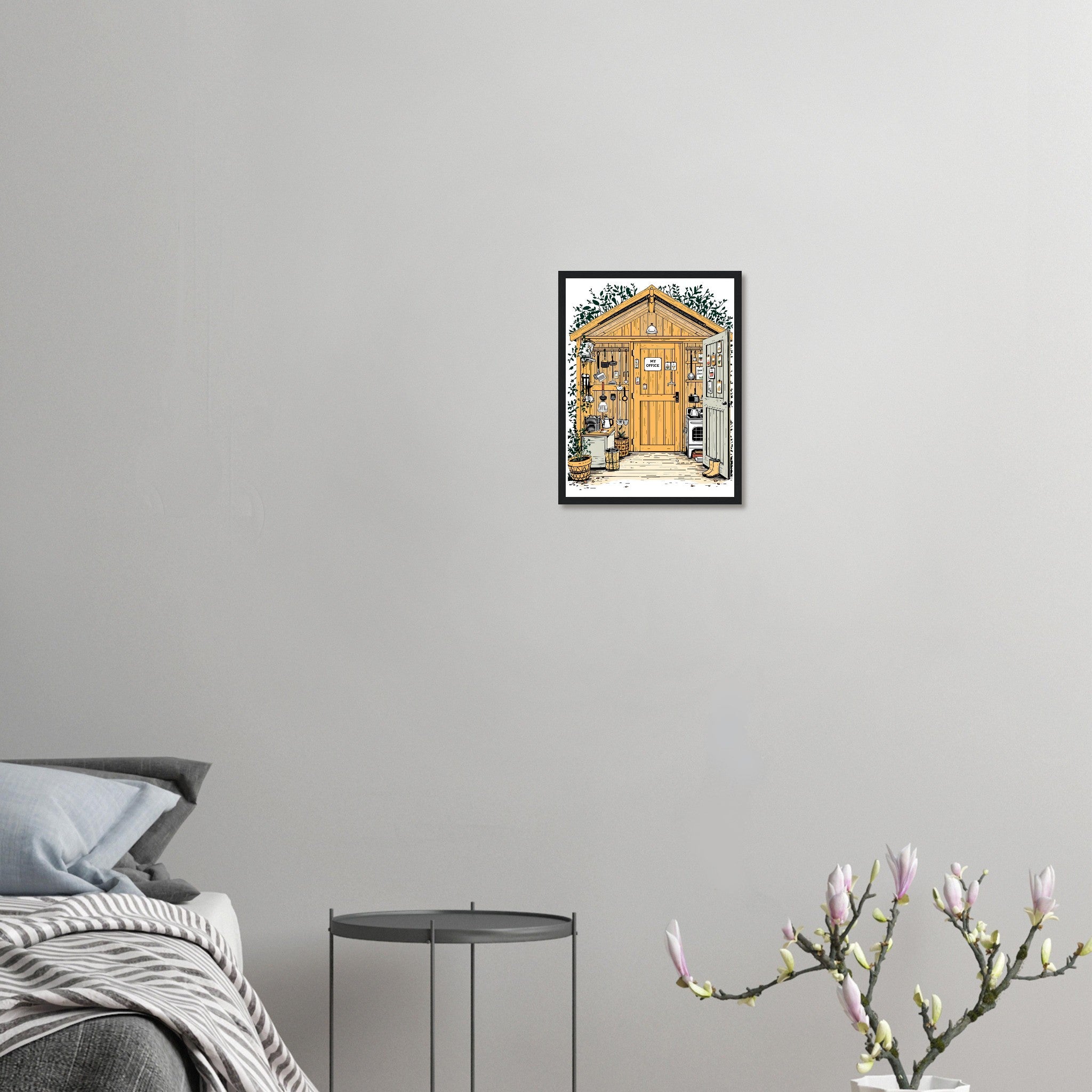 Allotment Shed Sanctuary Framed Art Print — detail view | Wild Thread Co