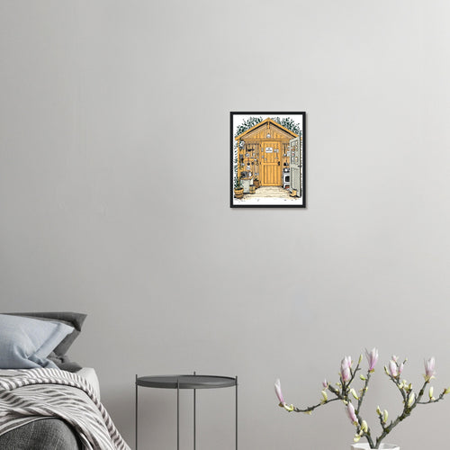 Allotment Shed Sanctuary Framed Art Print — detail view | Wild Thread Co