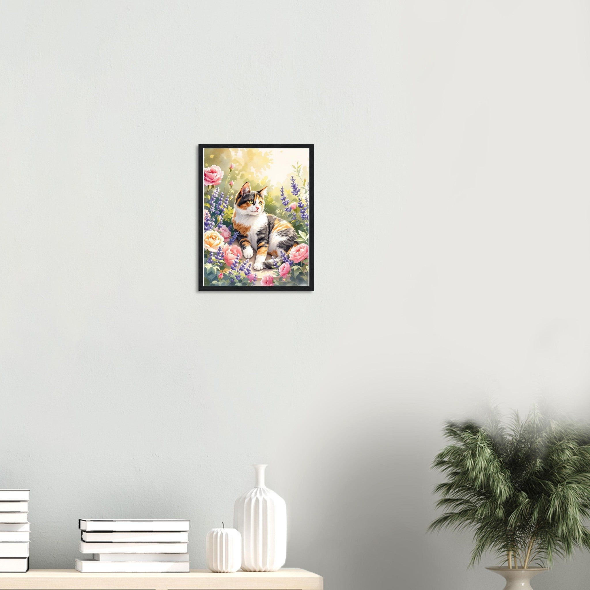 Calico Cat Garden Art Framed Print Wall Art Ready to Hang UK — Framed Art Print | Wild Thread Co