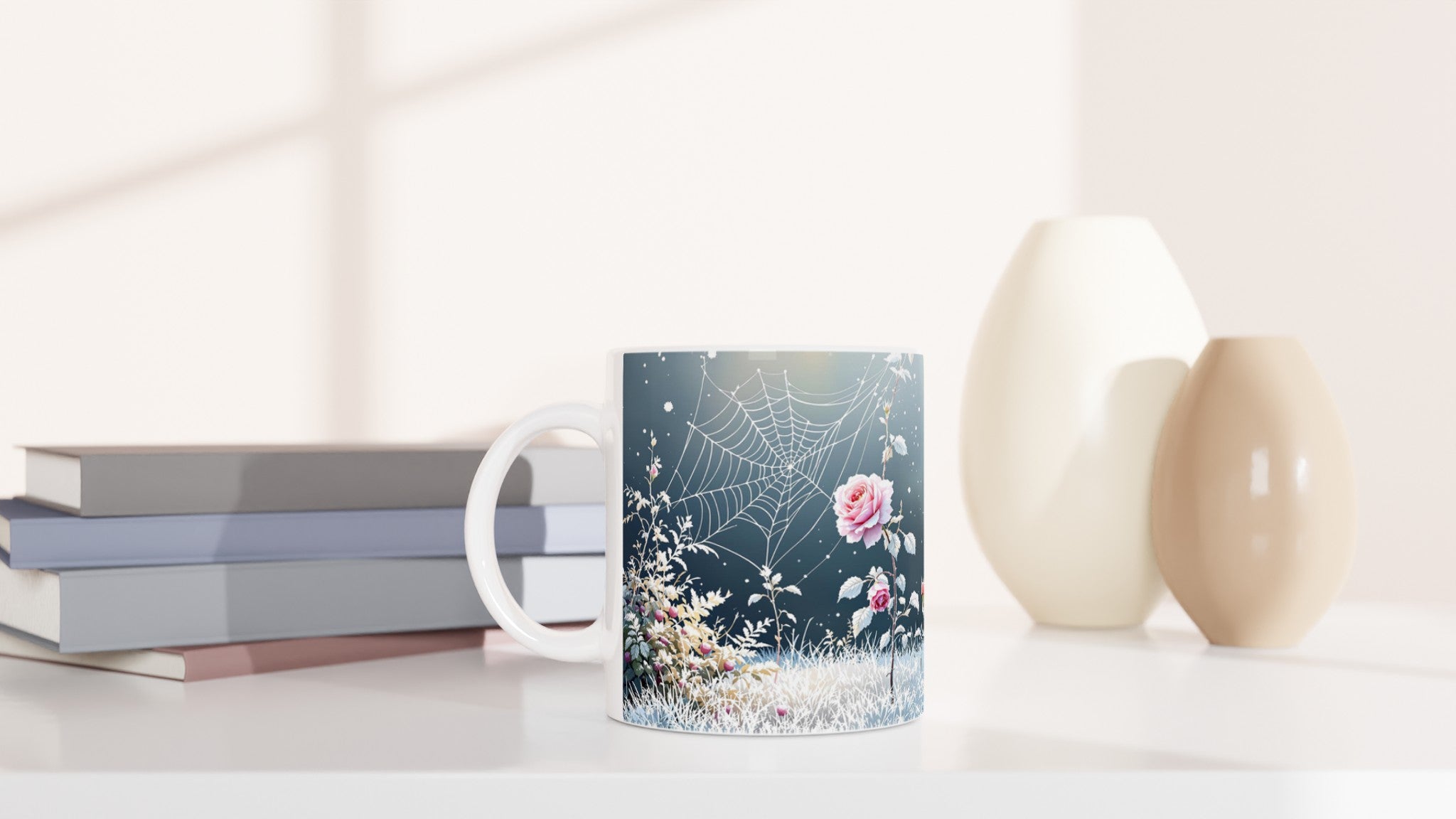 First Frost Garden Morning Rose Mug — detail view | Wild Thread Co