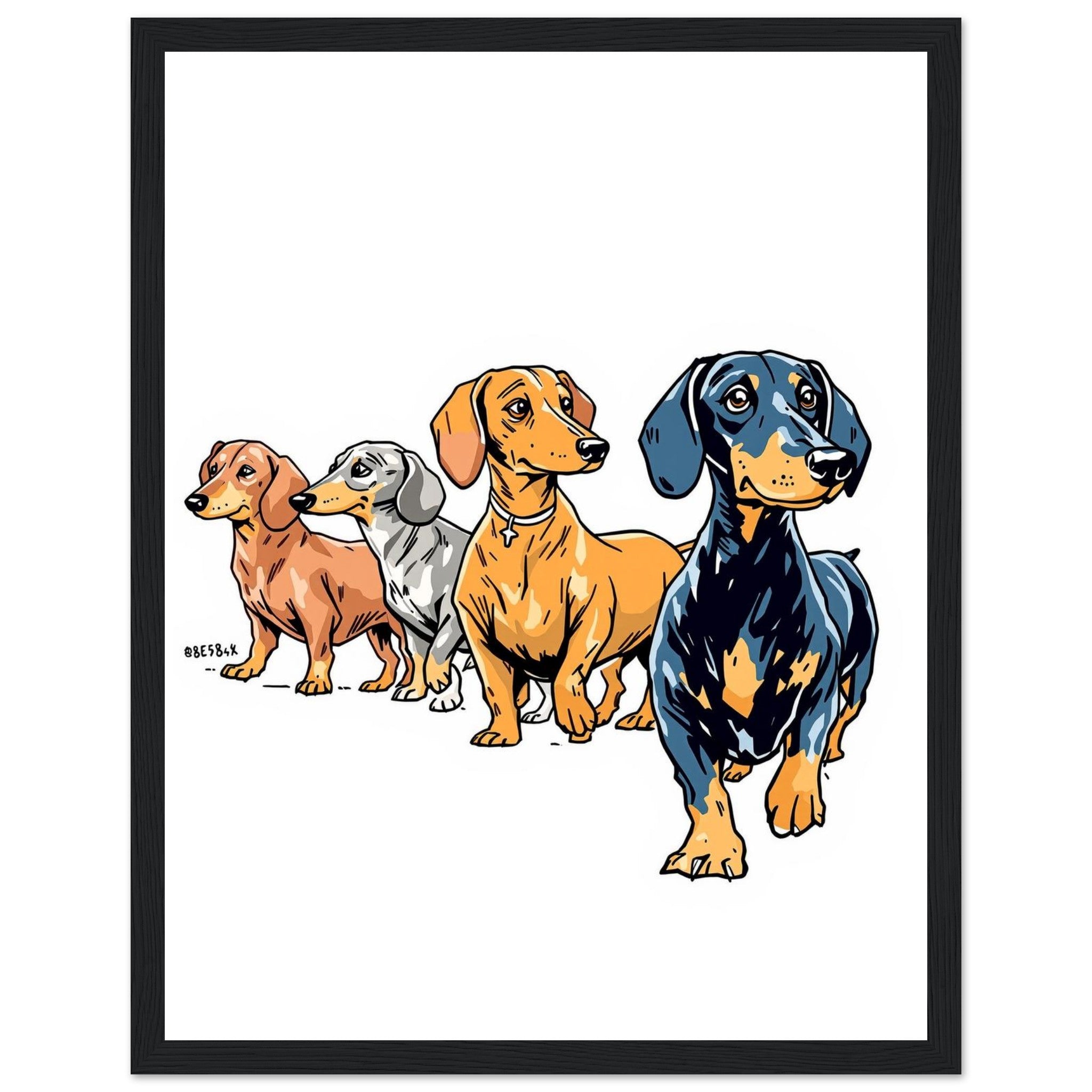 Dachshund Parade Art Framed Print Wall Art Ready to Hang UK — Framed Art Print | Wild Thread Co