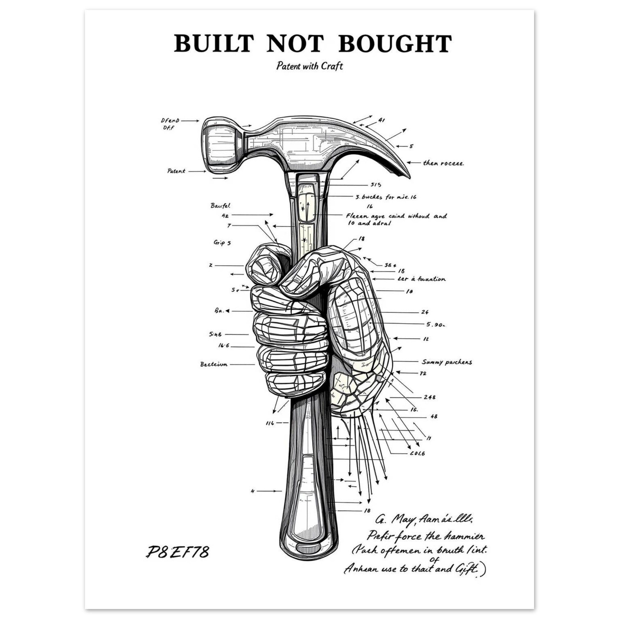 Built Not Bought Engineer Patent Hand Hammer Tradesman Gift Animal Lover Gift UK — Art Print | Wild Thread Co