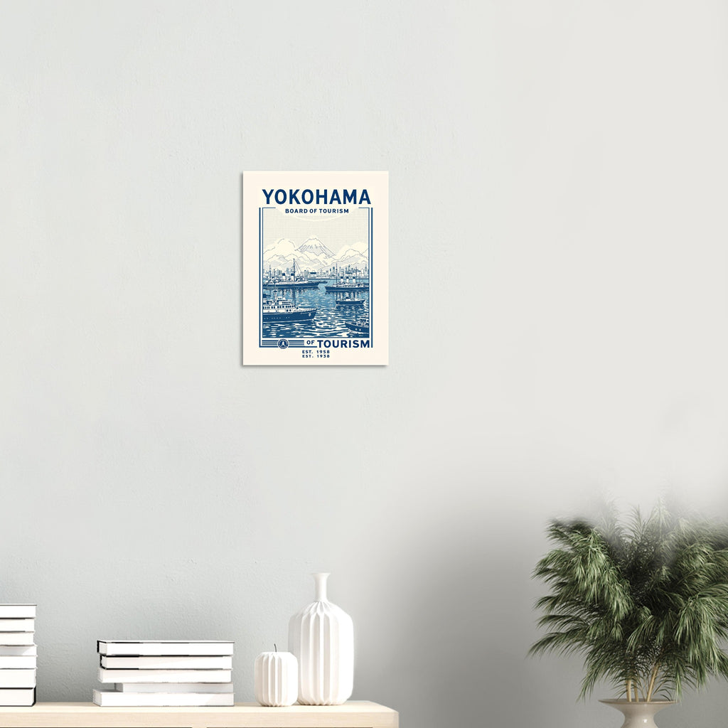Yokohama Vintage Travel Poster Art Print — detail view | Wild Thread Co