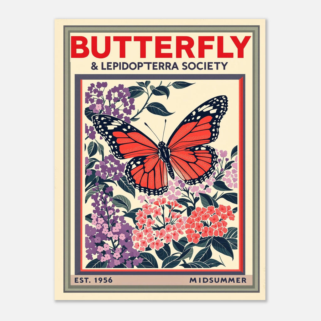 Butterfly Vintage Travel Poster Art Print — detail view | Wild Thread Co