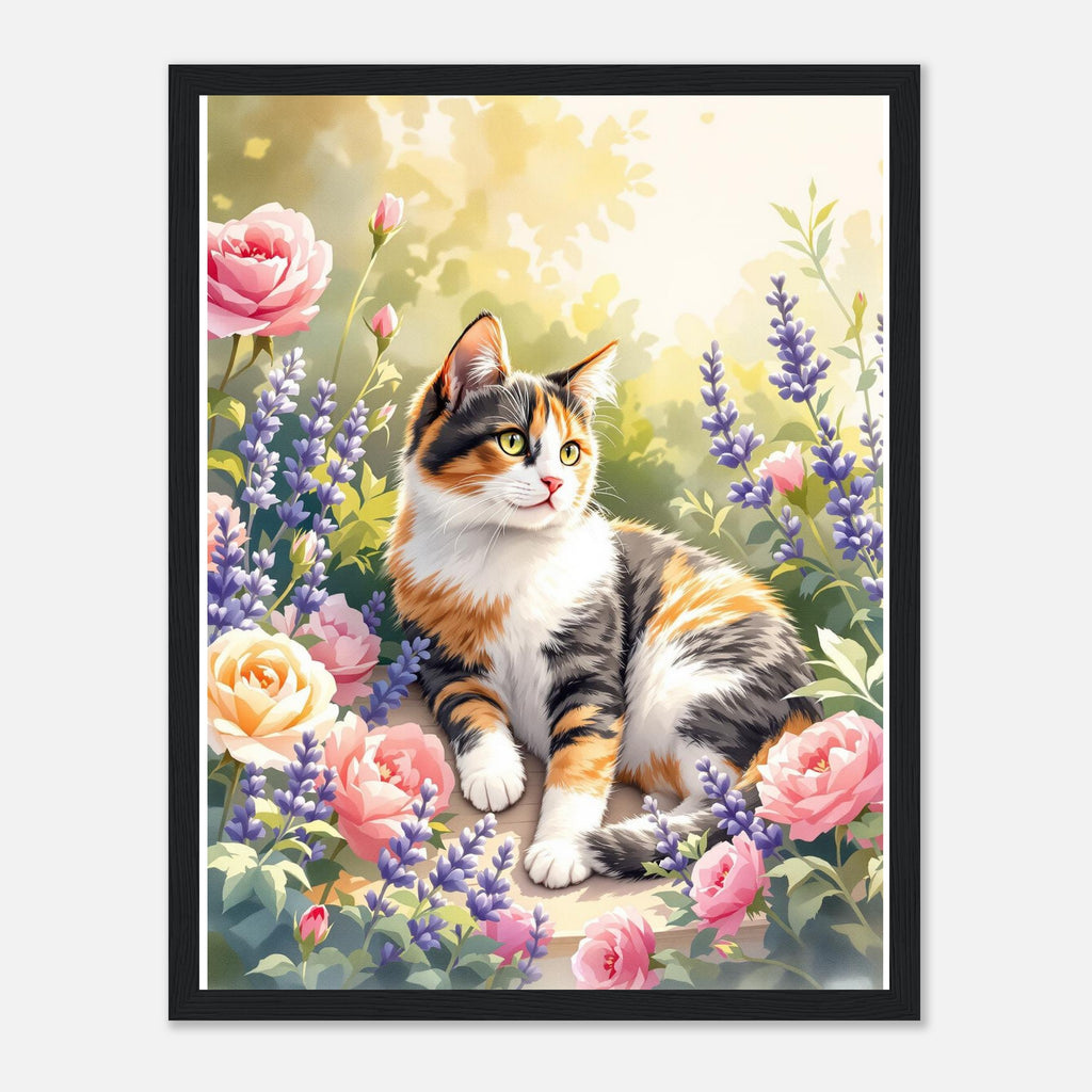Calico Cat Garden Art Framed Print Wall Art Ready to Hang UK — Framed Art Print | Wild Thread Co