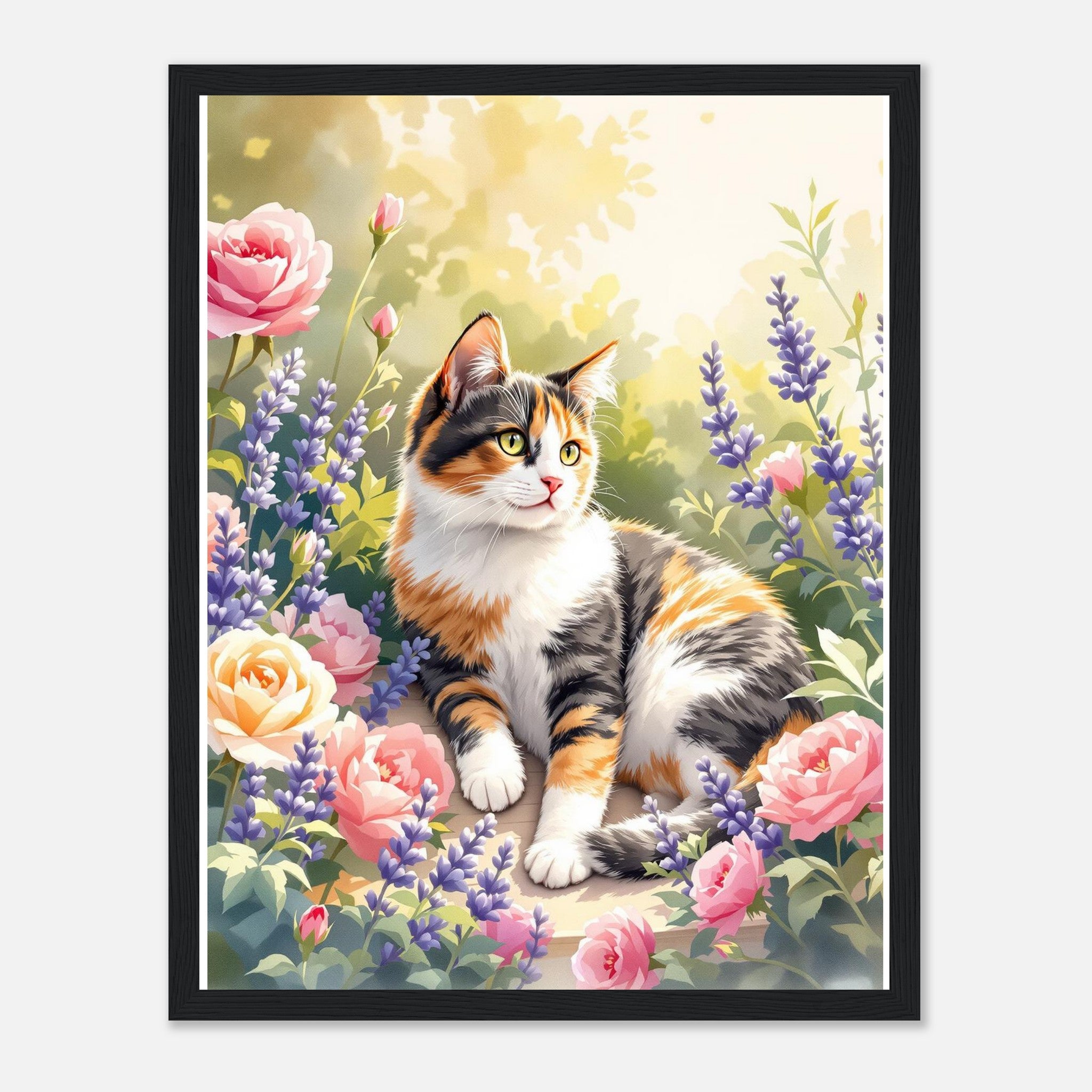 Calico Cat Garden Art Framed Print Wall Art Ready to Hang UK — Framed Art Print | Wild Thread Co