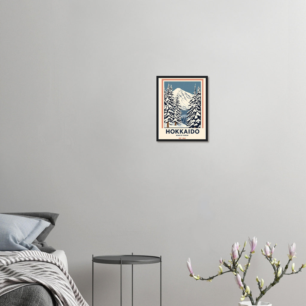 Hokkaido Vintage Travel Poster Framed Art Print — detail view | Wild Thread Co