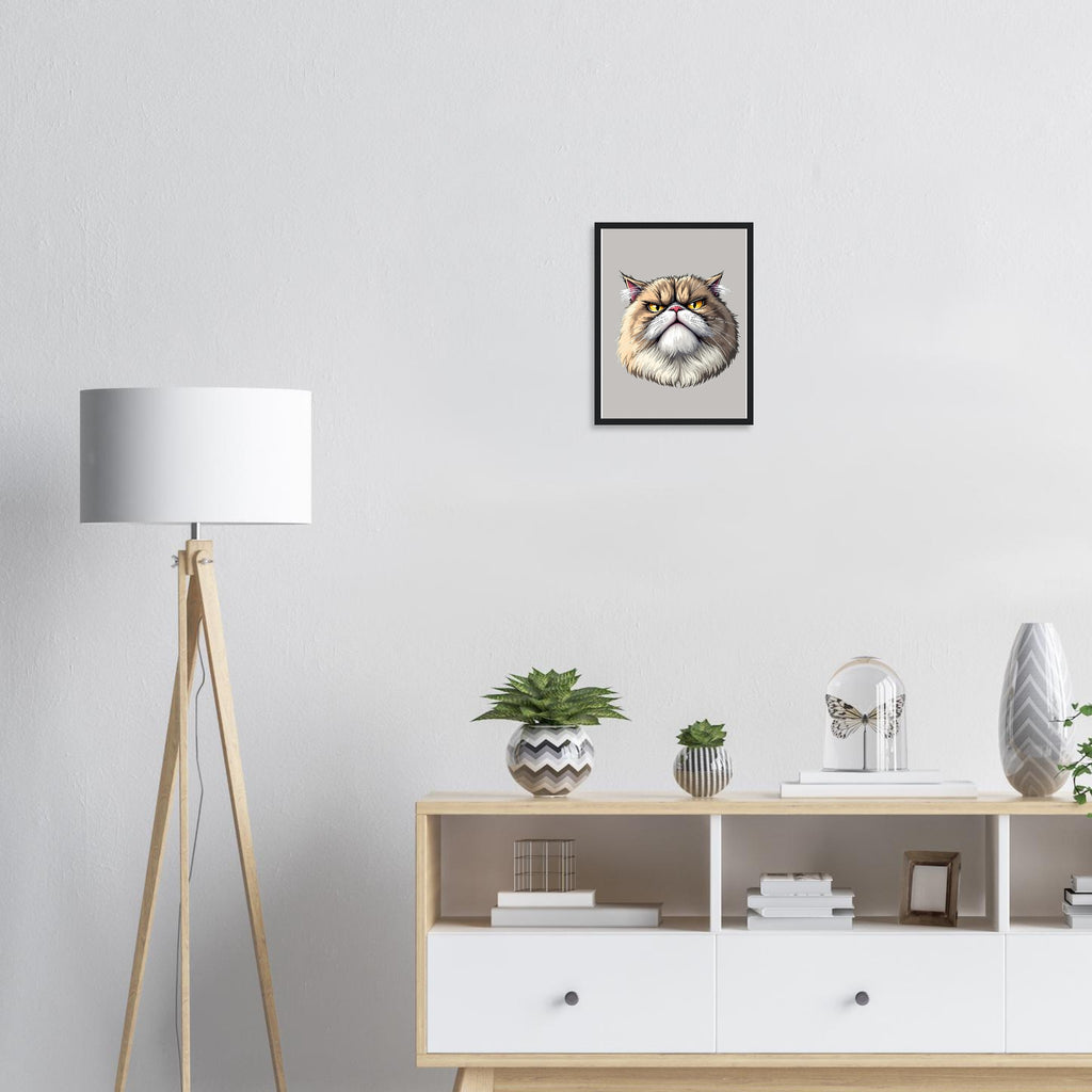 Grumpy Cat Face Framed Print Wall Art Ready to Hang UK Framed Art Print — detail view | Wild Thread Co