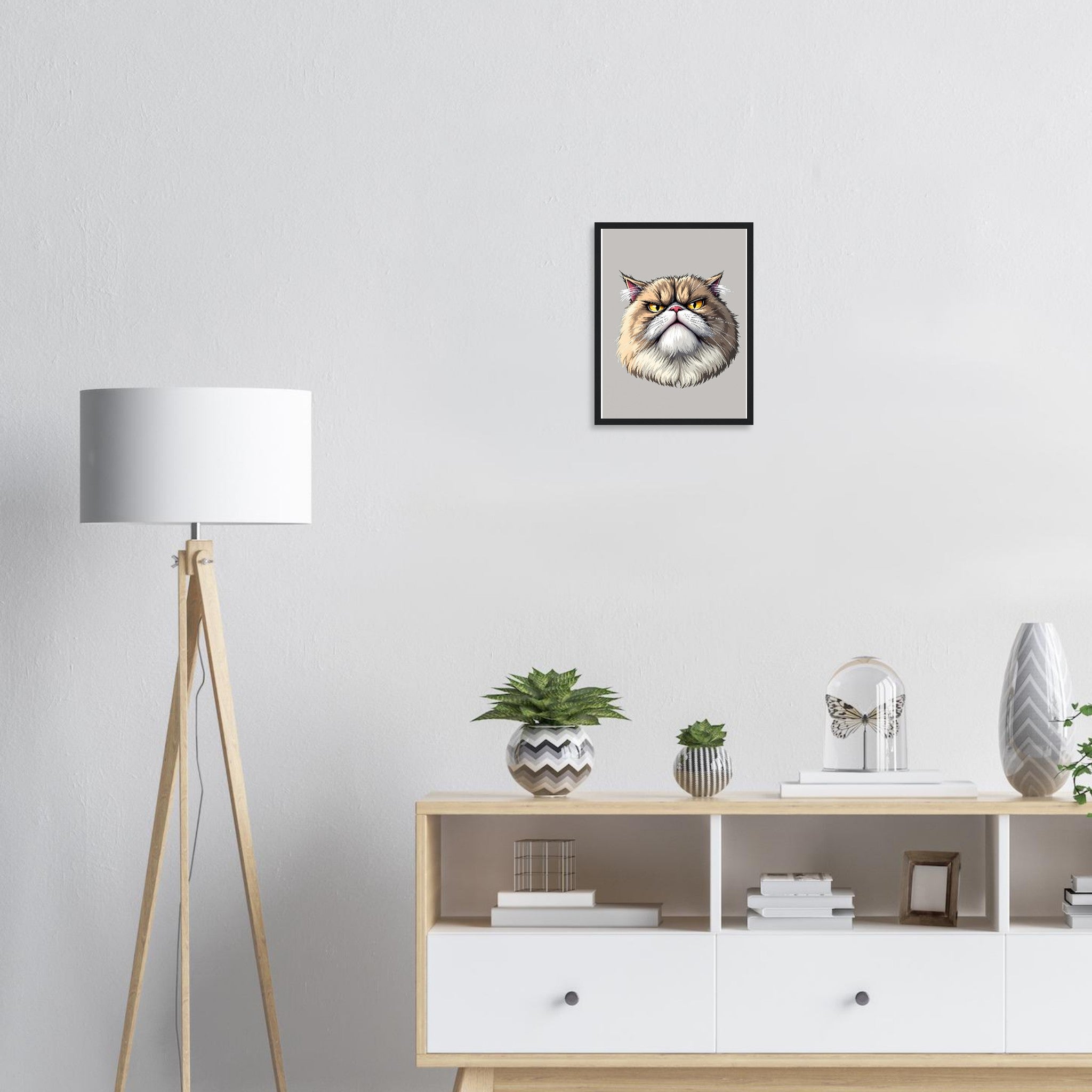 Grumpy Cat Face Framed Print Wall Art Ready to Hang UK Framed Art Print — detail view | Wild Thread Co