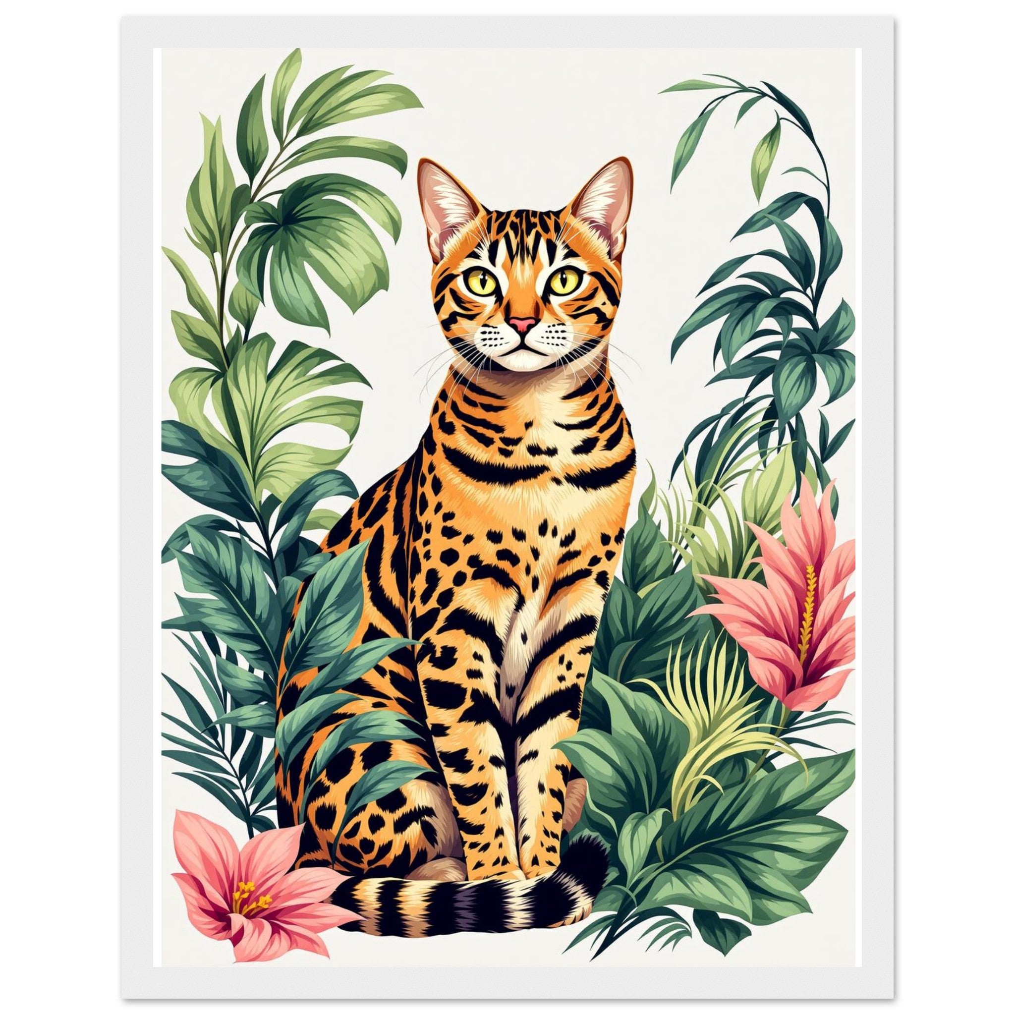 Bengal Cat Jungle Framed Art Print — detail view | Wild Thread Co